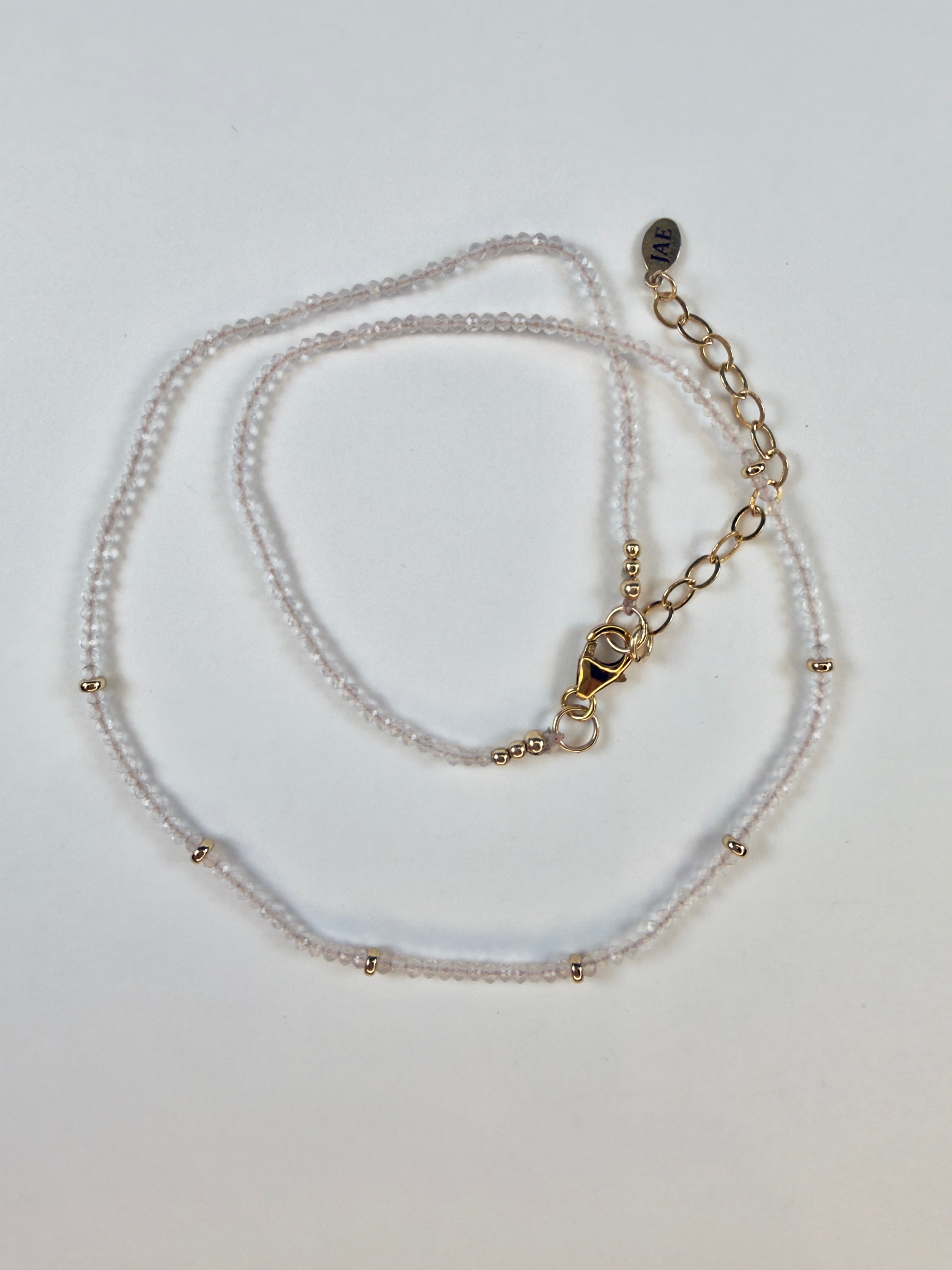 The Lisa - Rose Quartz and Gold Station Bead Necklace