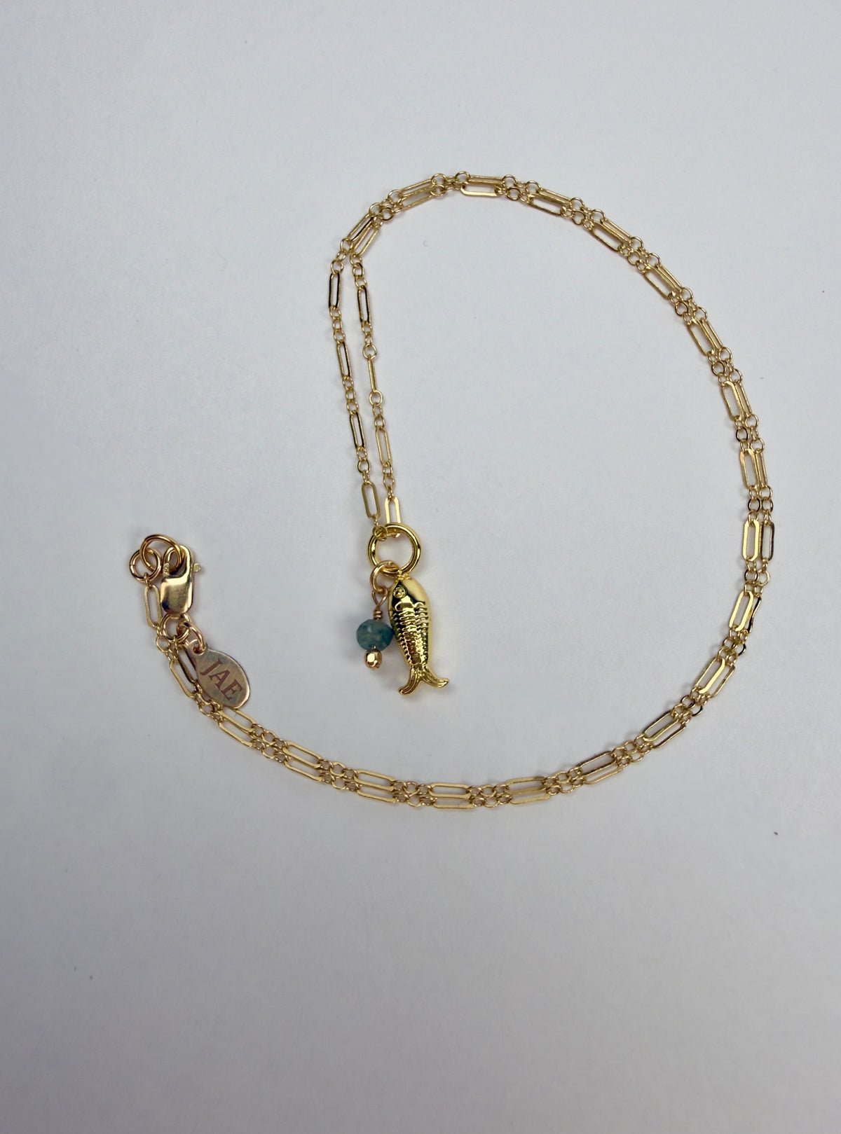 The Dorinda - Fish Charm & Moss Aquamarine Drop Necklace