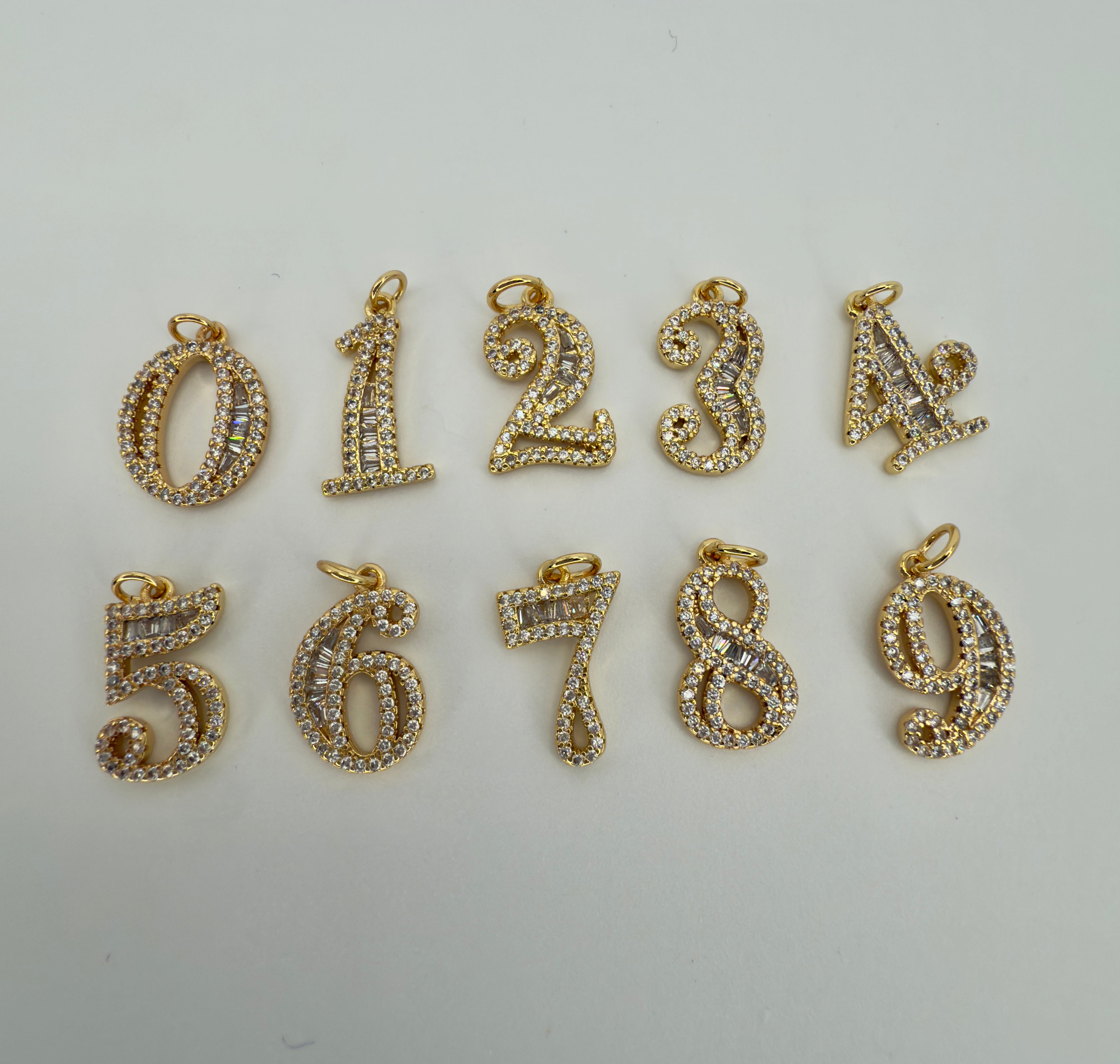 Fancy Cubic Zirconia Number Charms - 0 through 9