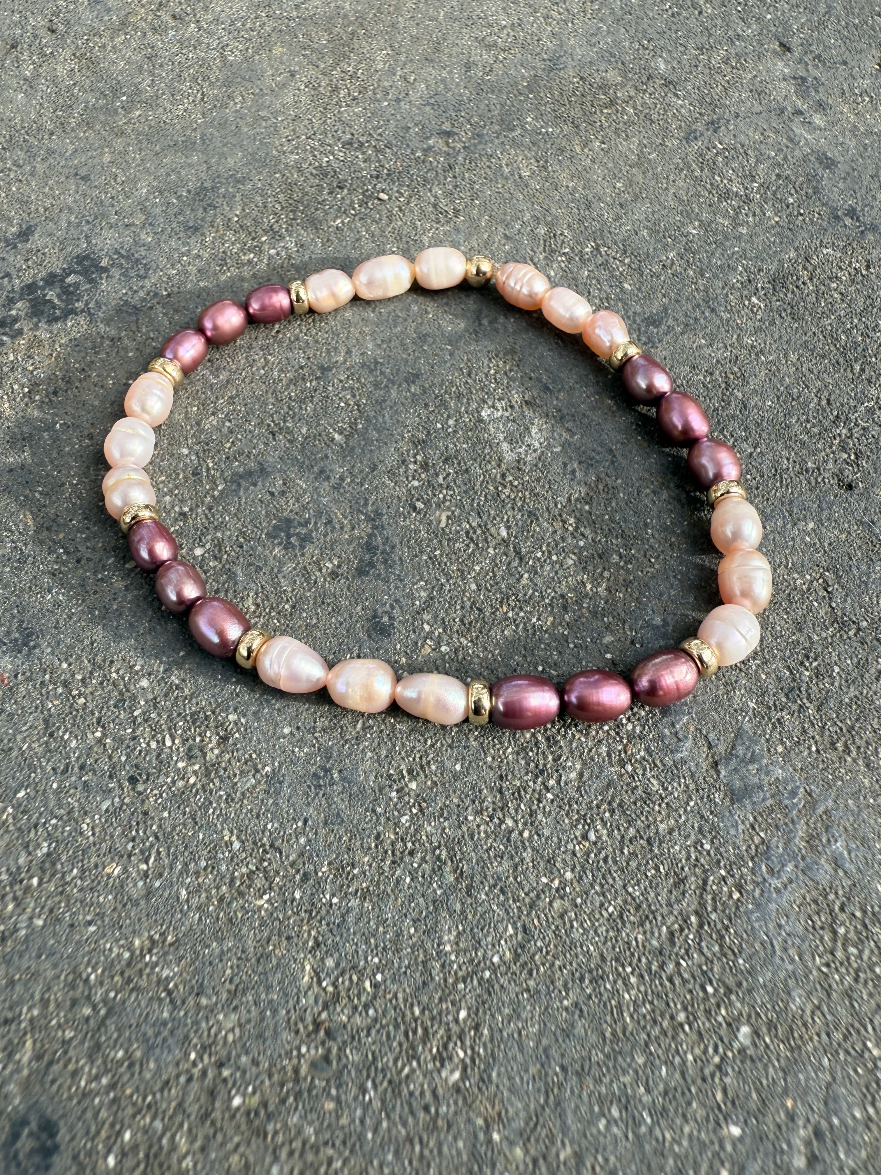 The Emma - Light Pink and Mauve Pink Freshwater Pearl Bracelet - (Slip-On Style)