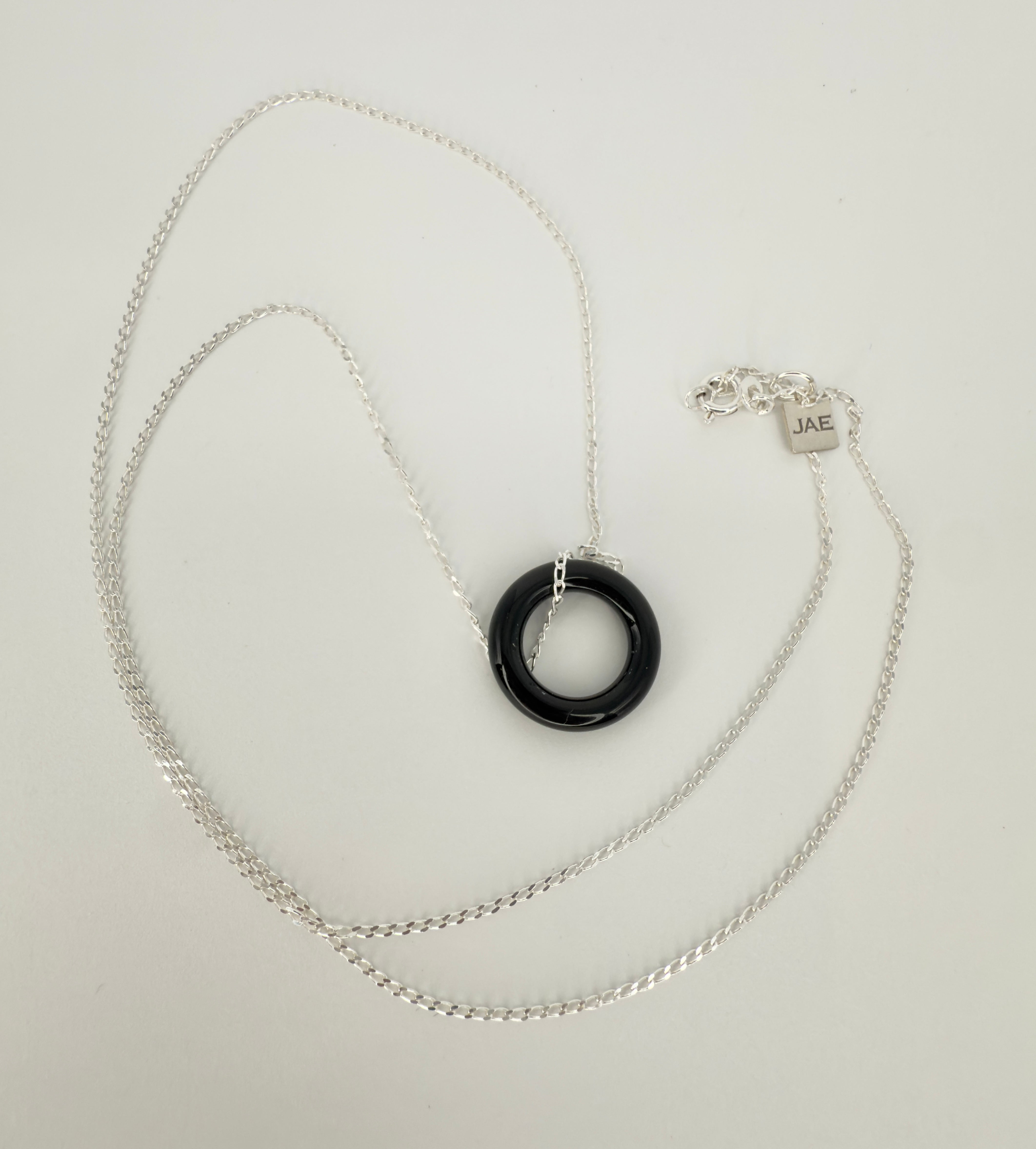 The Joseph - Sterling Silver Cable chain and Black Onyx Floating Ring Necklace - 24"