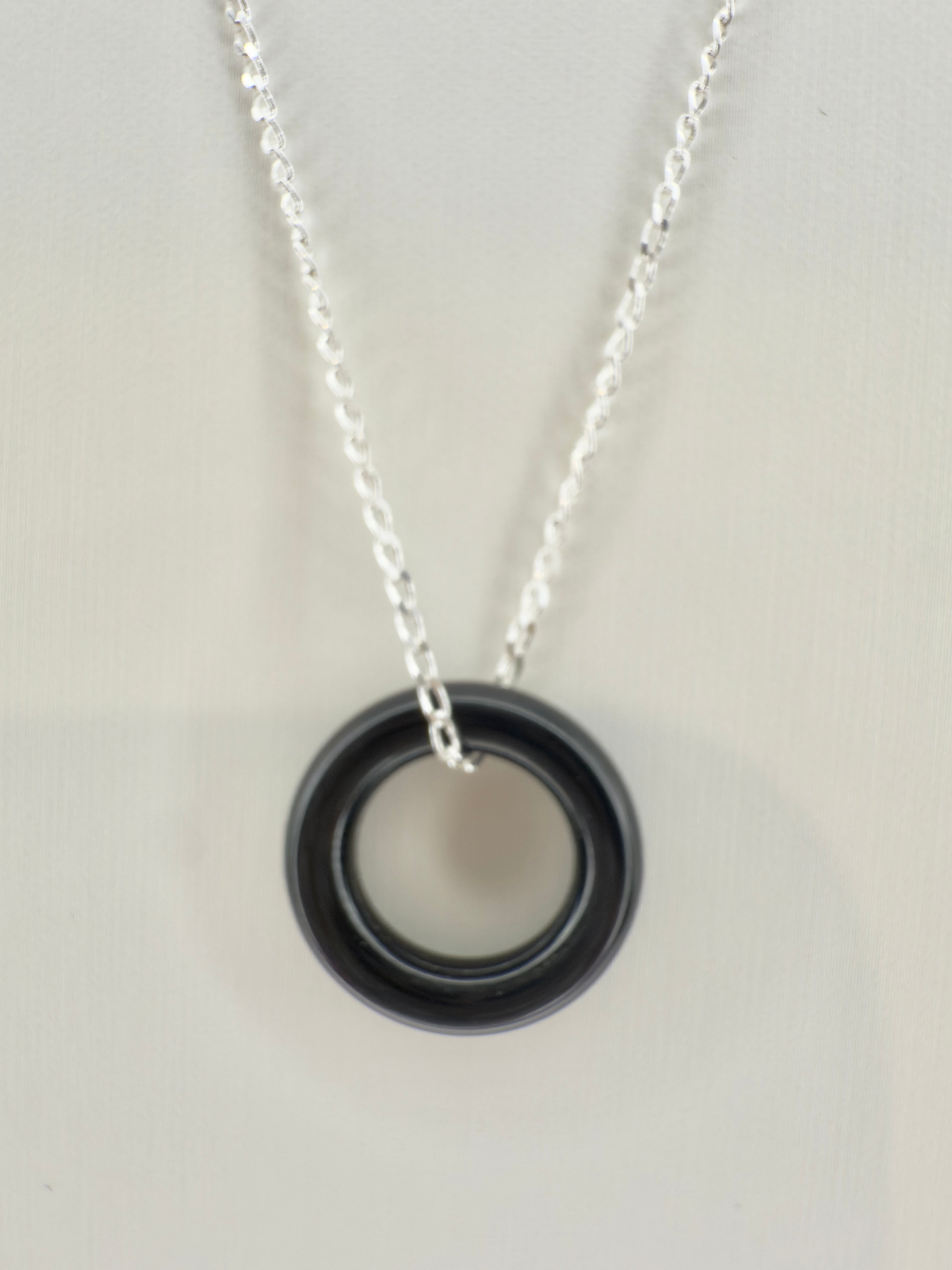 The Joseph - Sterling Silver Cable chain and Black Onyx Floating Ring Necklace - 24"