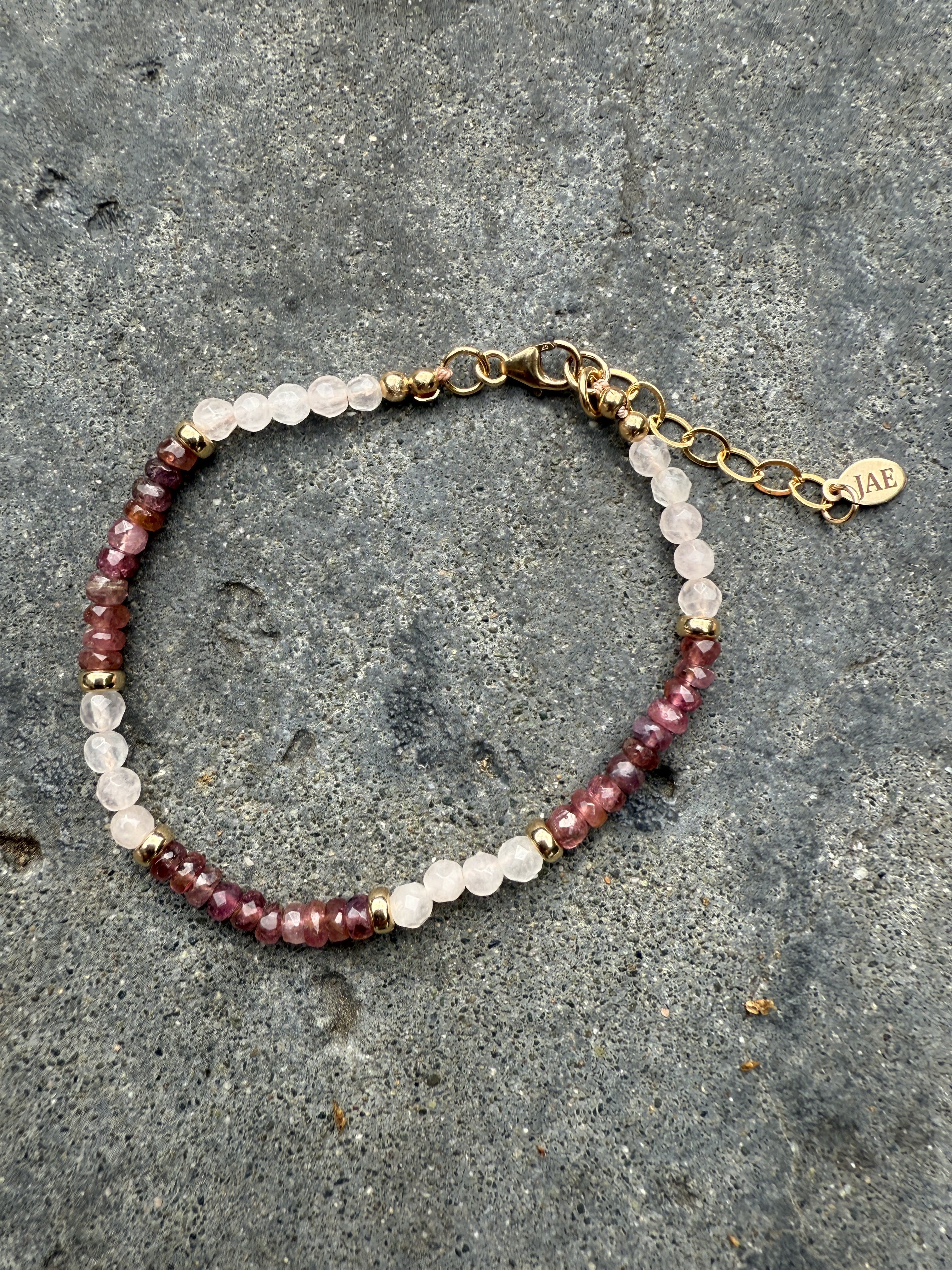 The Ann - Pink Tourmaline and Rose Quartz Adjustable Bracelet