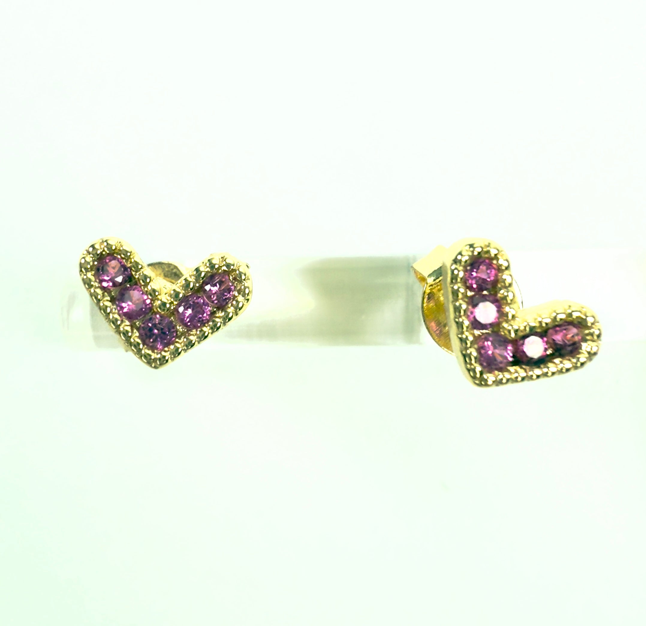 The Connie - Heart Stud Earrings with Dark Pink Cubic Zirconia Accents