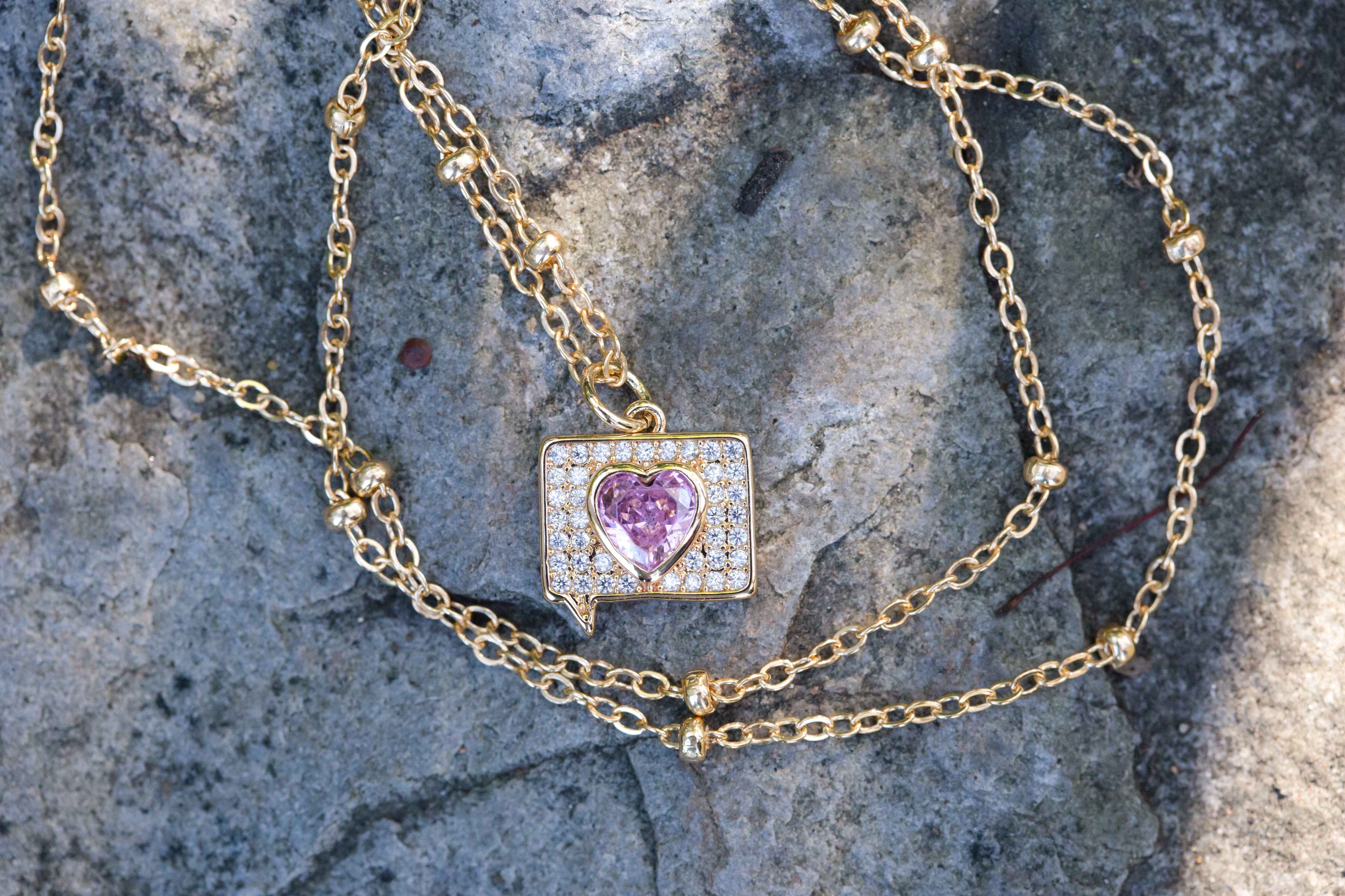 The Grace - Gold Station Bead with "Heart Text" Necklace