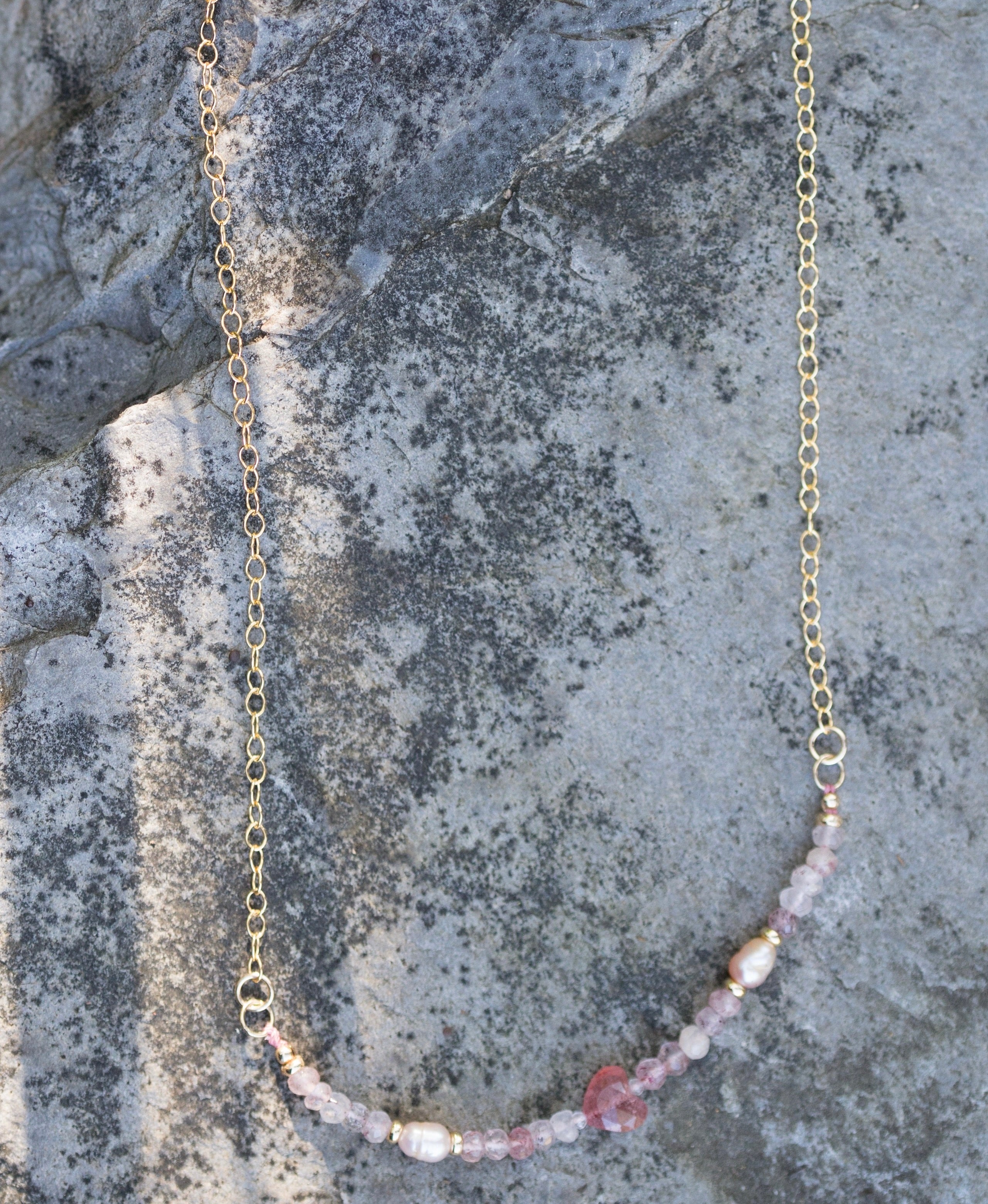 The Emma Rose - Gold with a Strawberry Quartz and Pink Pearls Necklace