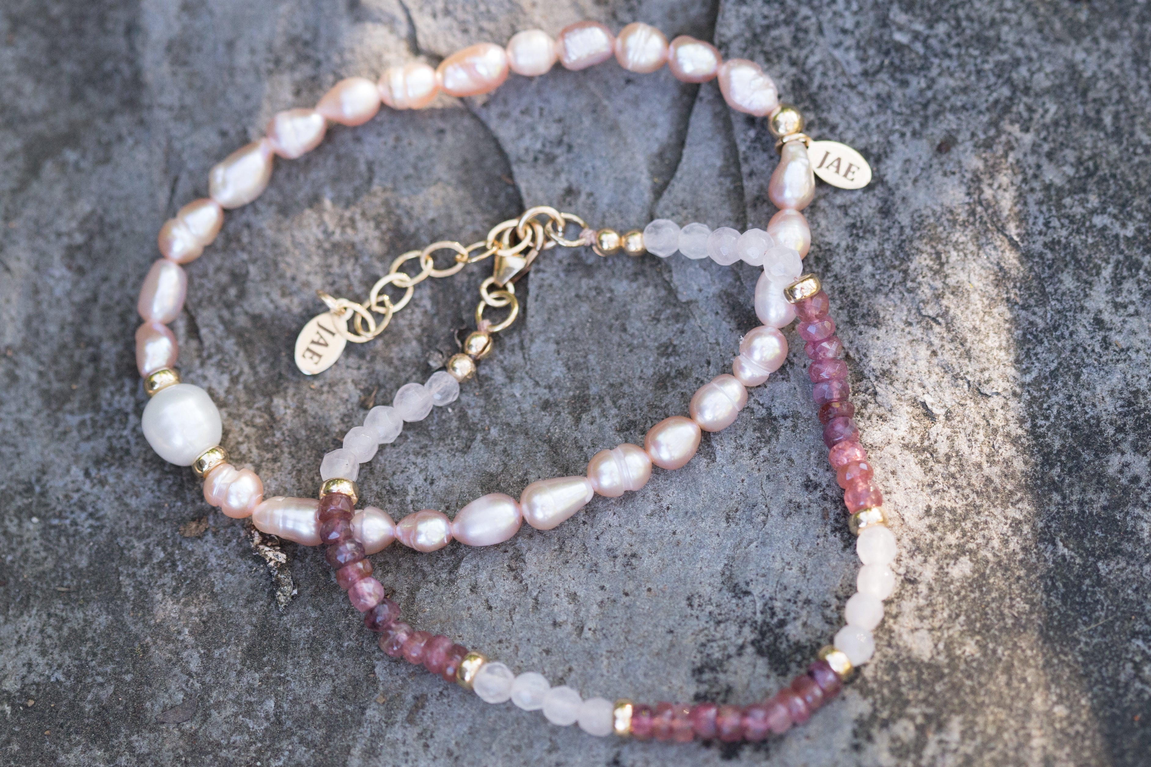 The Ann - Pink Tourmaline and Rose Quartz Adjustable Bracelet