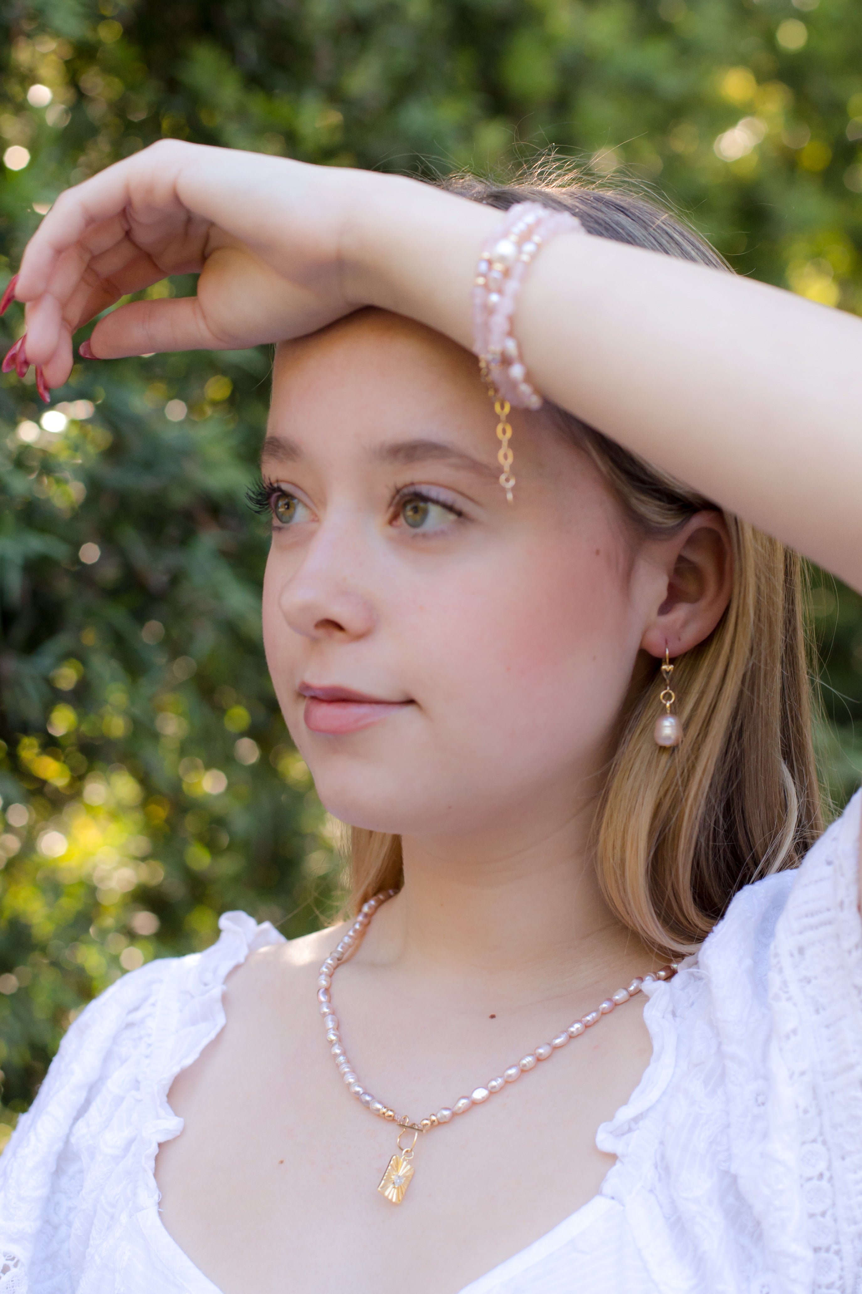 The Rose - Rose Quartz with Gold and Pearl Accent Beads Bracelet