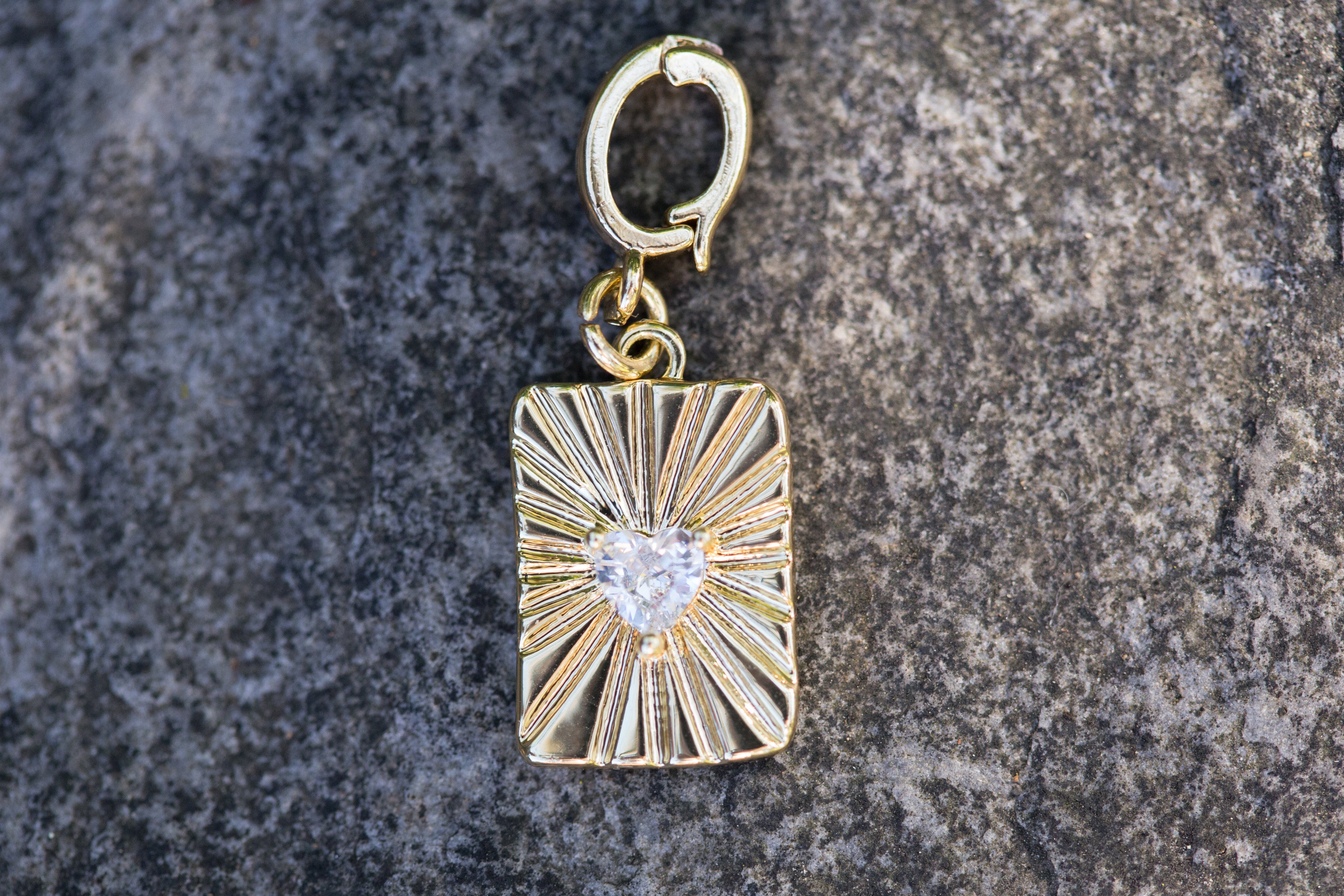 The Finnley - Rectangular Sunburst Gold Heart and CZ Stone Clip-On Charm