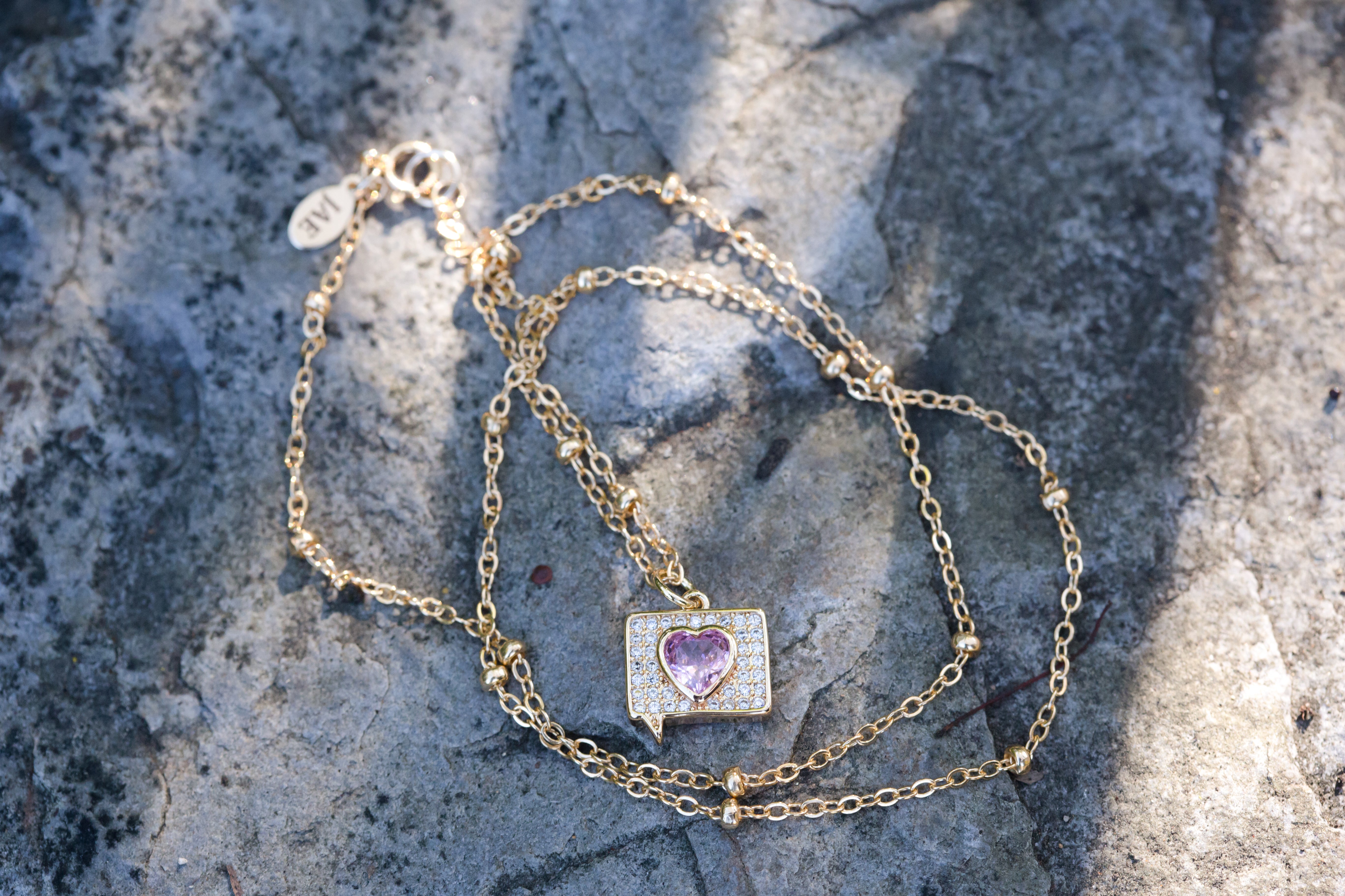 The Grace - Gold Station Bead with "Heart Text" Necklace