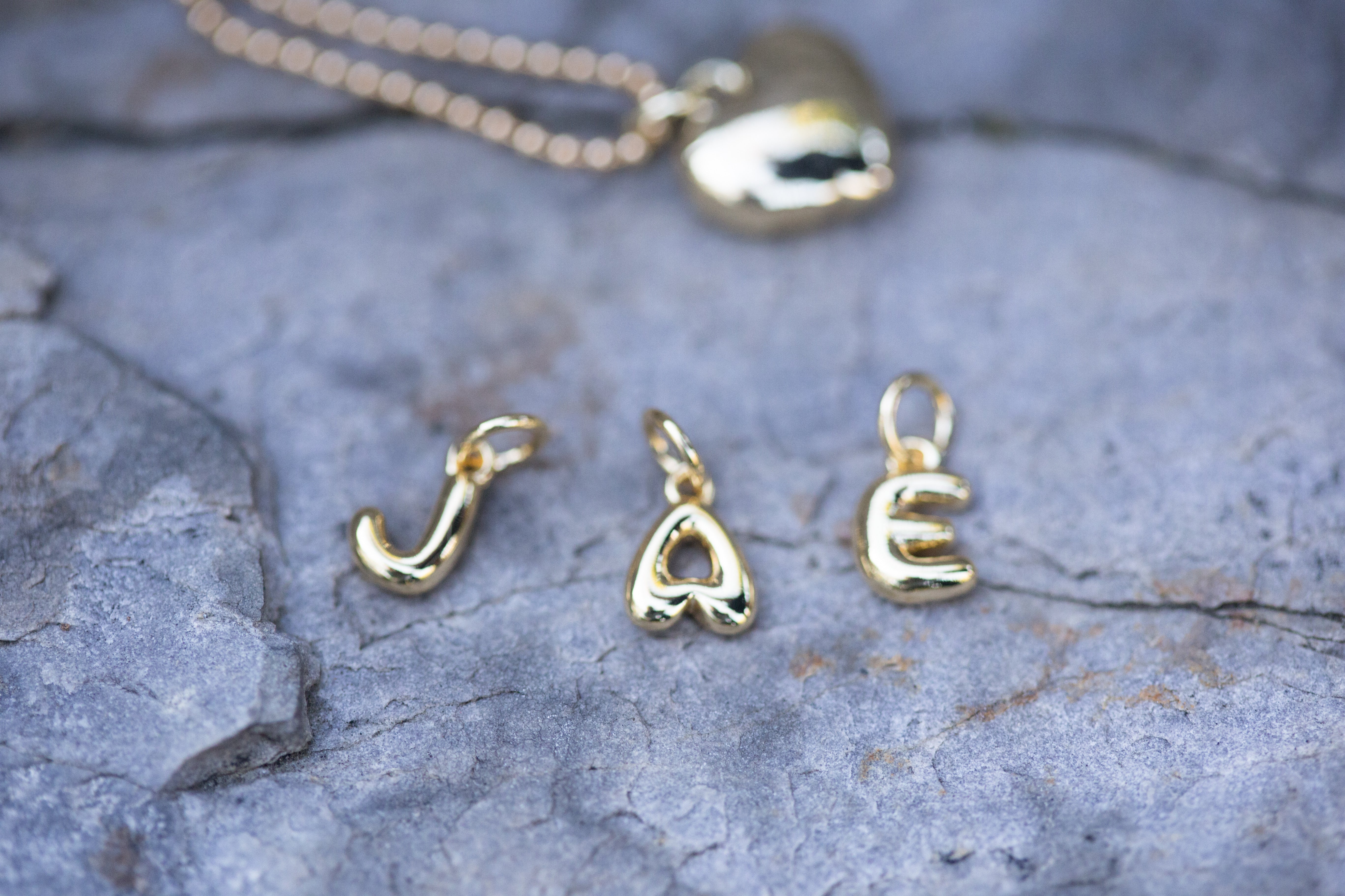 14K Gold Puff Initial Charm on a Ball Chain Necklace