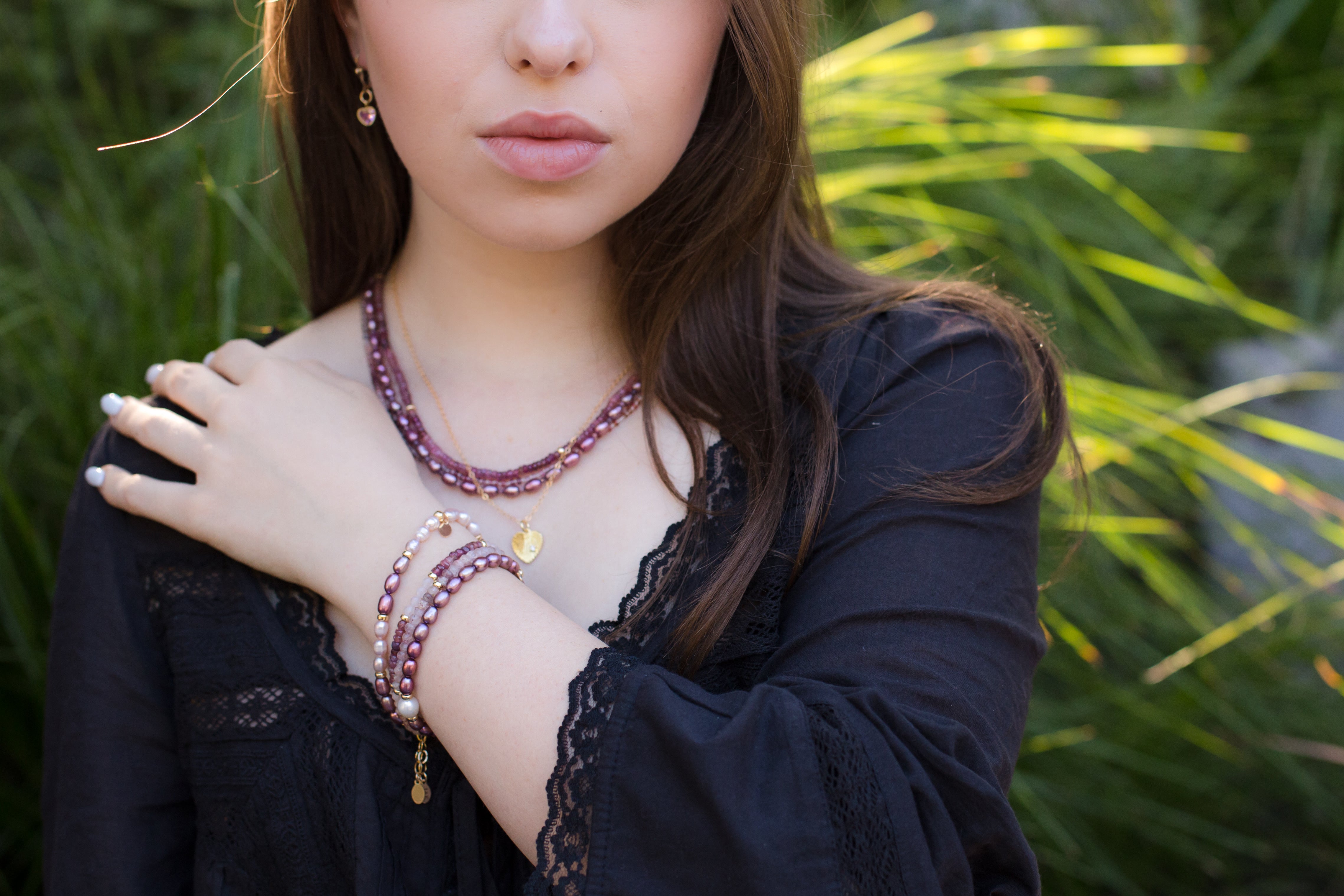 The Ann - Pink Tourmaline and Rose Quartz Adjustable Bracelet