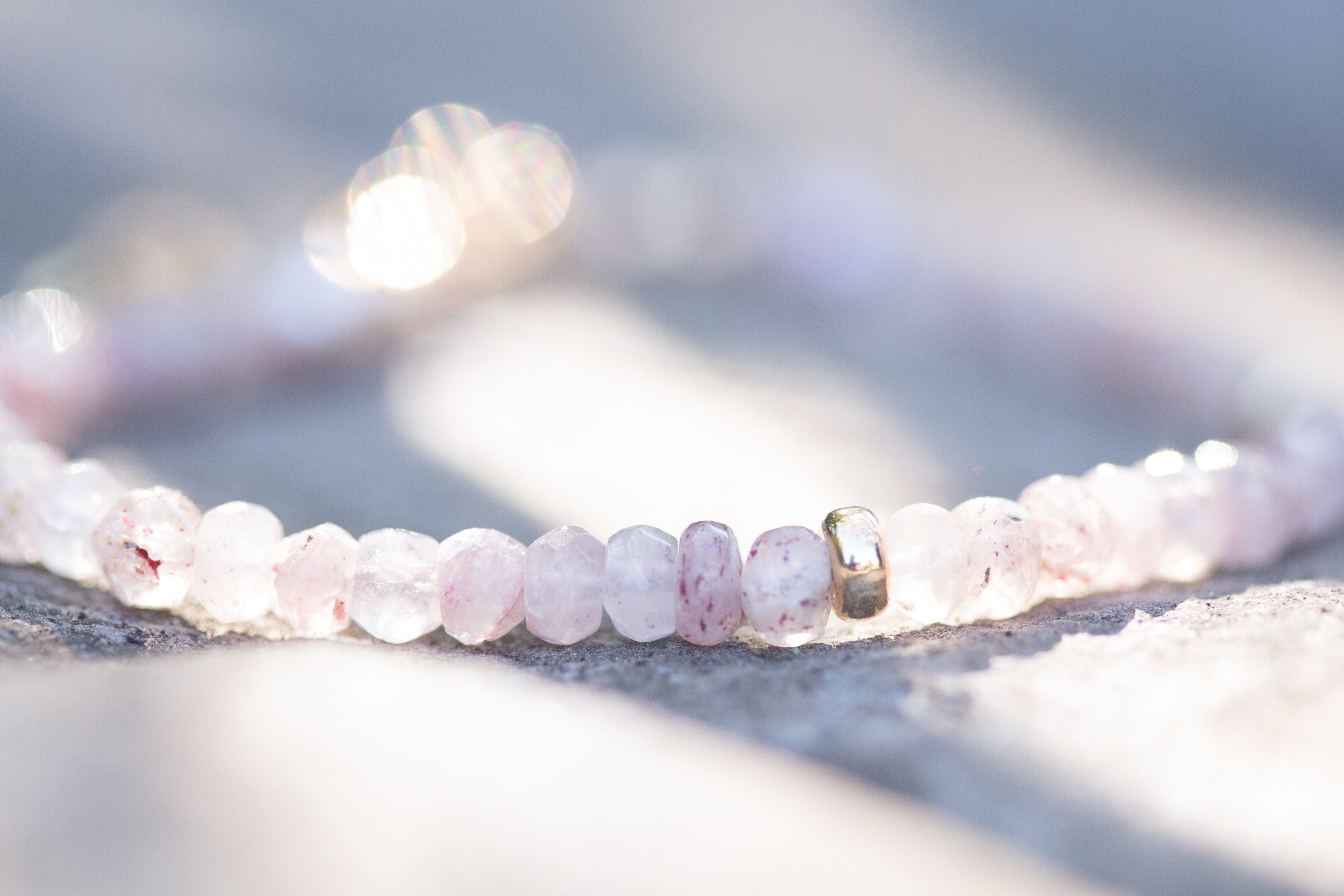 The Leslie - Strawberry Quartz, Gold Beads and Freshwater Pearl Bracelet