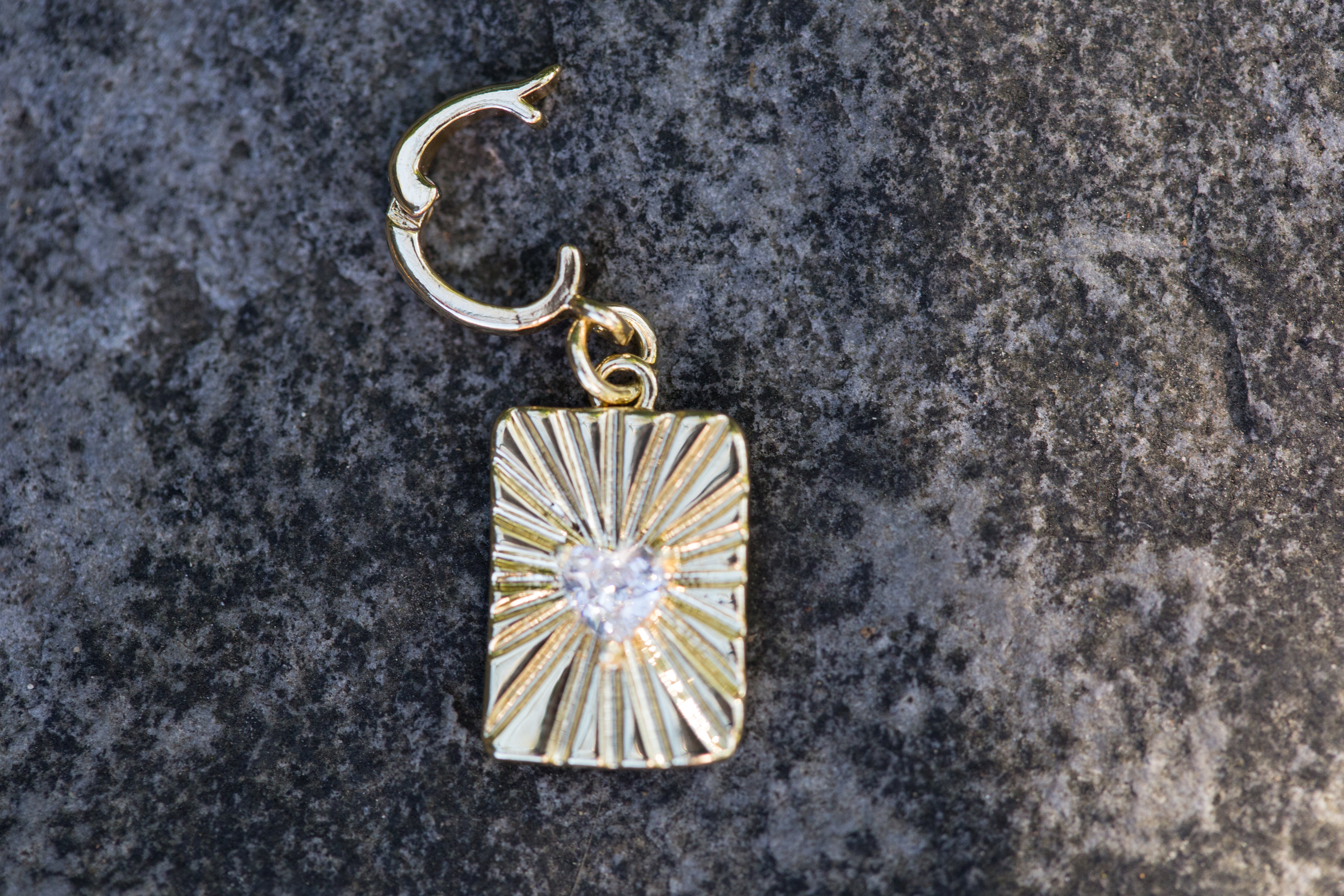 The Finnley - Rectangular Sunburst Gold Heart and CZ Stone Clip-On Charm