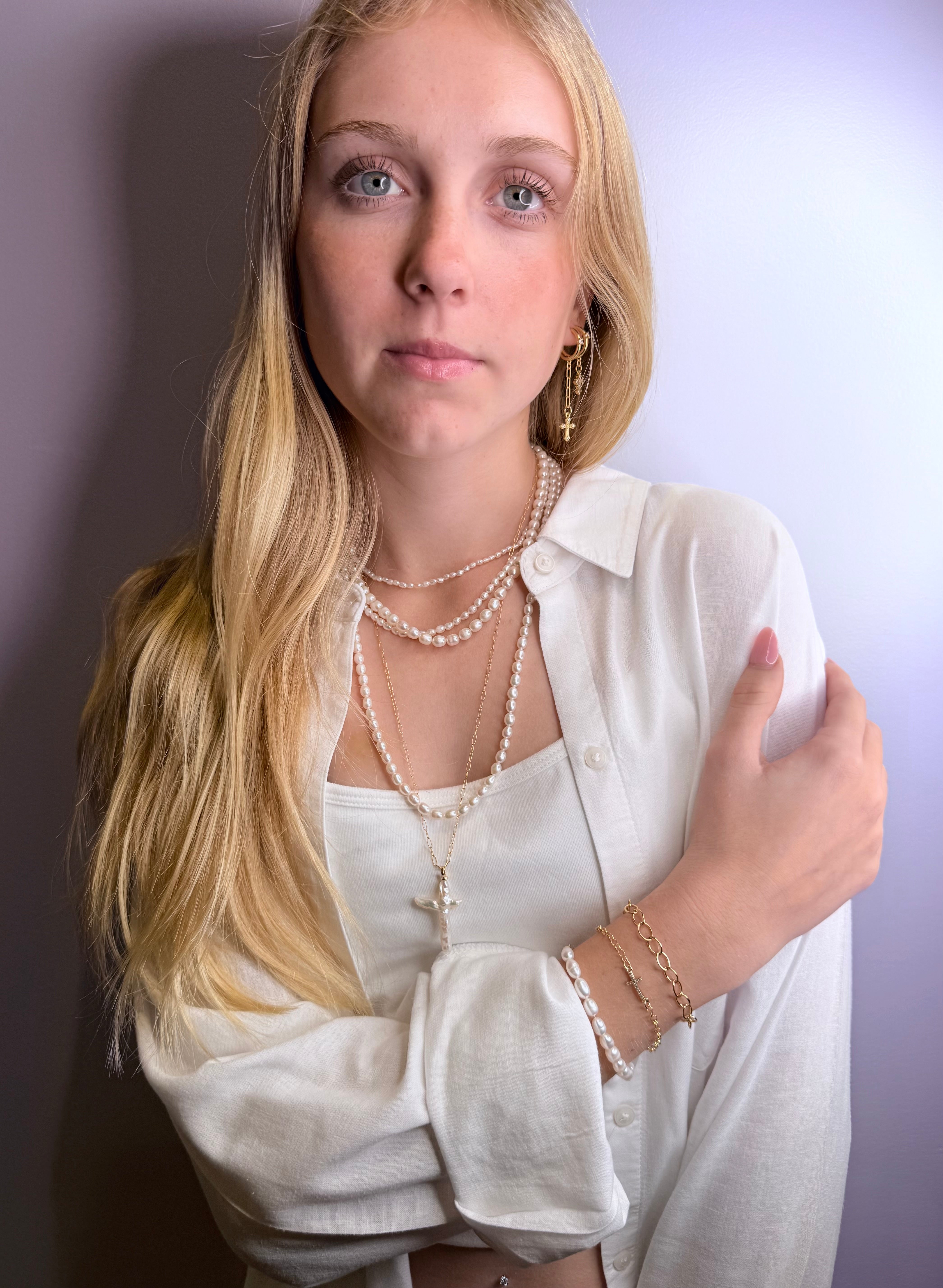 The Anacletus - Freshwater Pearl Cross Necklace