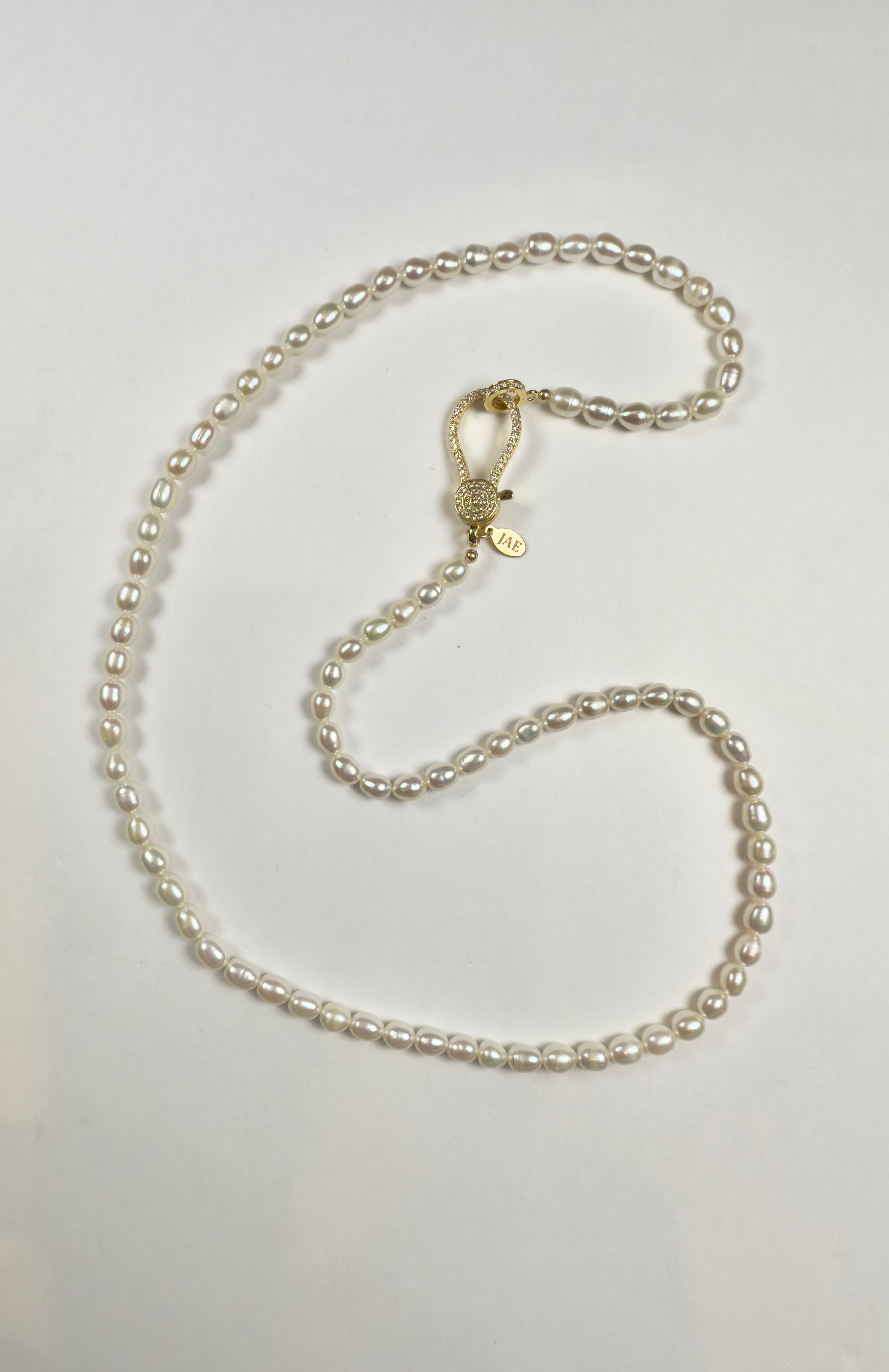 The Victor - Freshwater Pearl with a Gold and Pave Lobster Clasp Necklace
