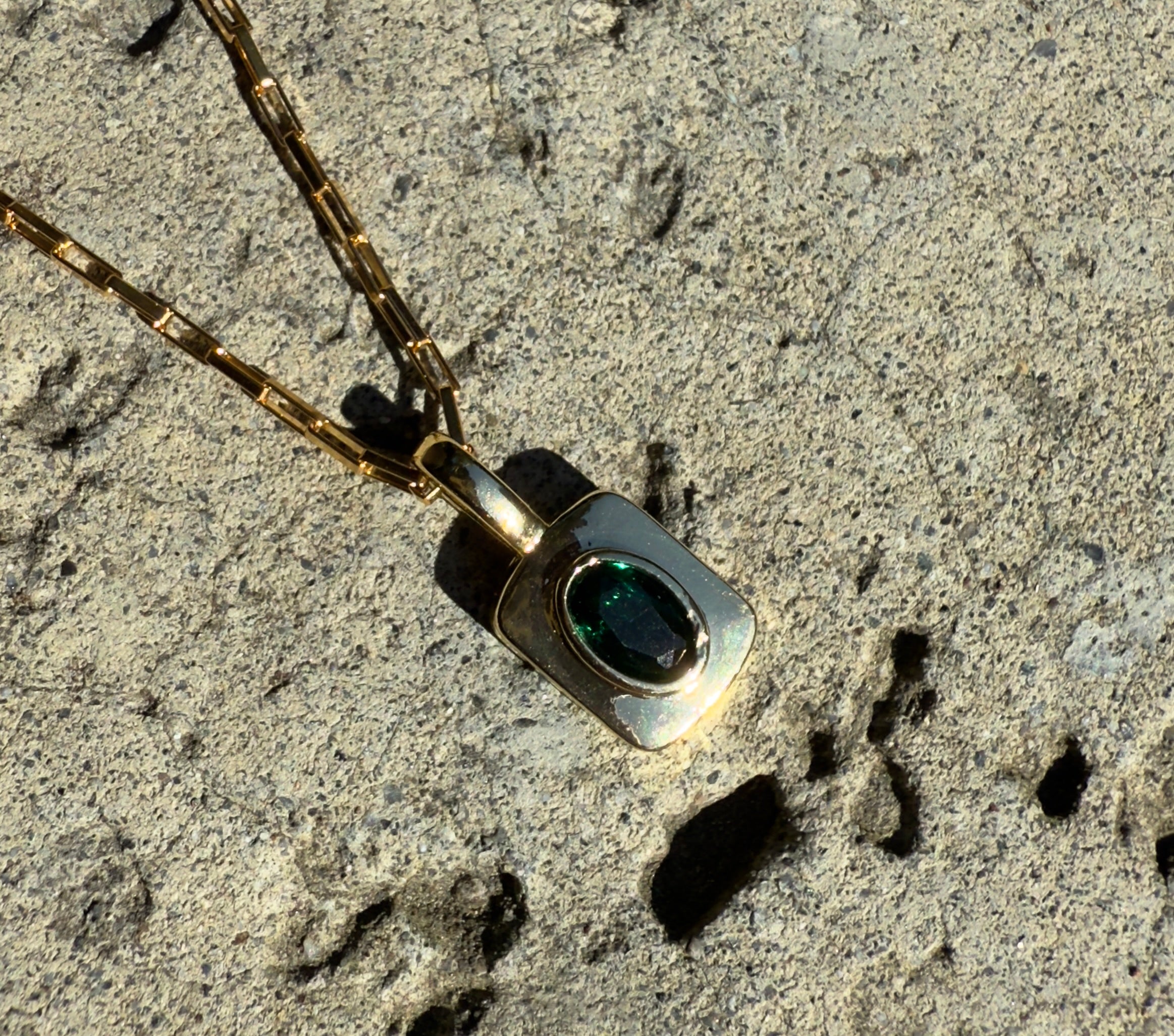 The Jean - Gold and Emerald Green Charm Necklace