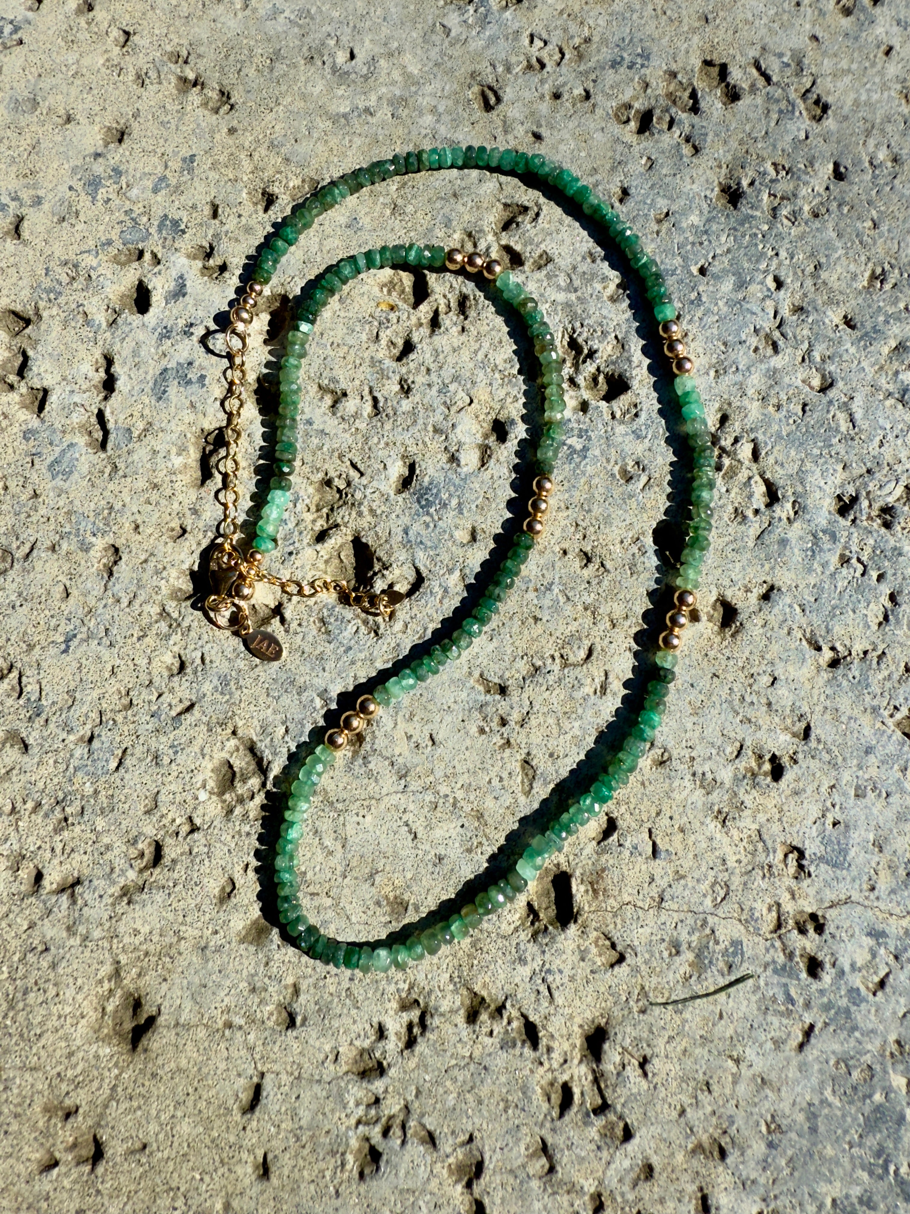 The Jewel - Emerald with Gold Bead Necklace