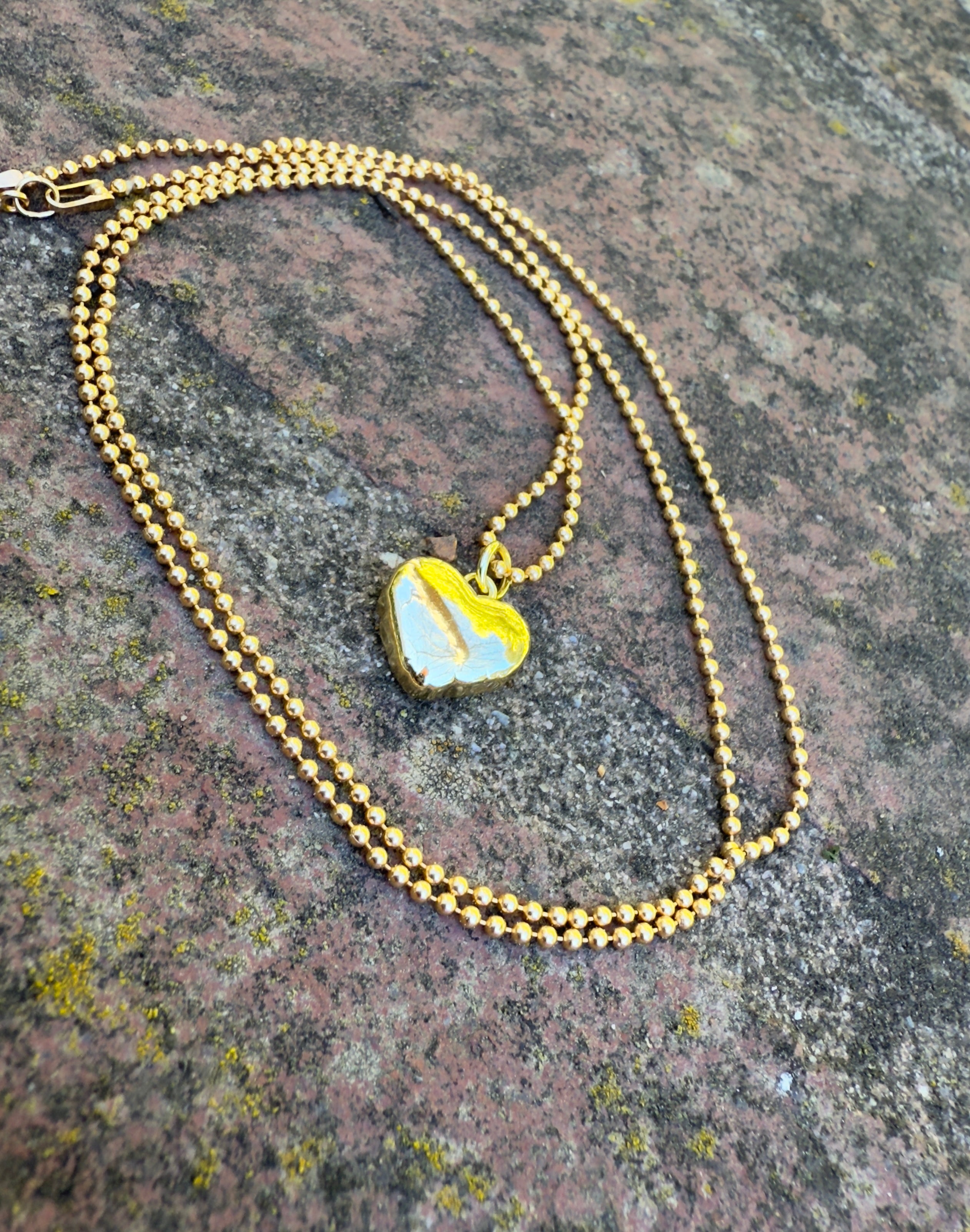 Gold Puff Balloon Heart on a Ball Chain