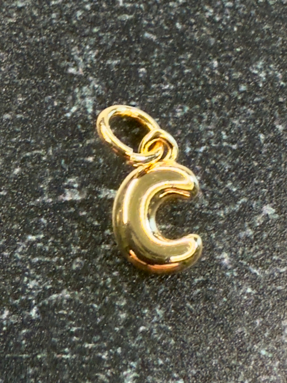 14K Gold Puff Initial Charm on a Ball Chain Necklace