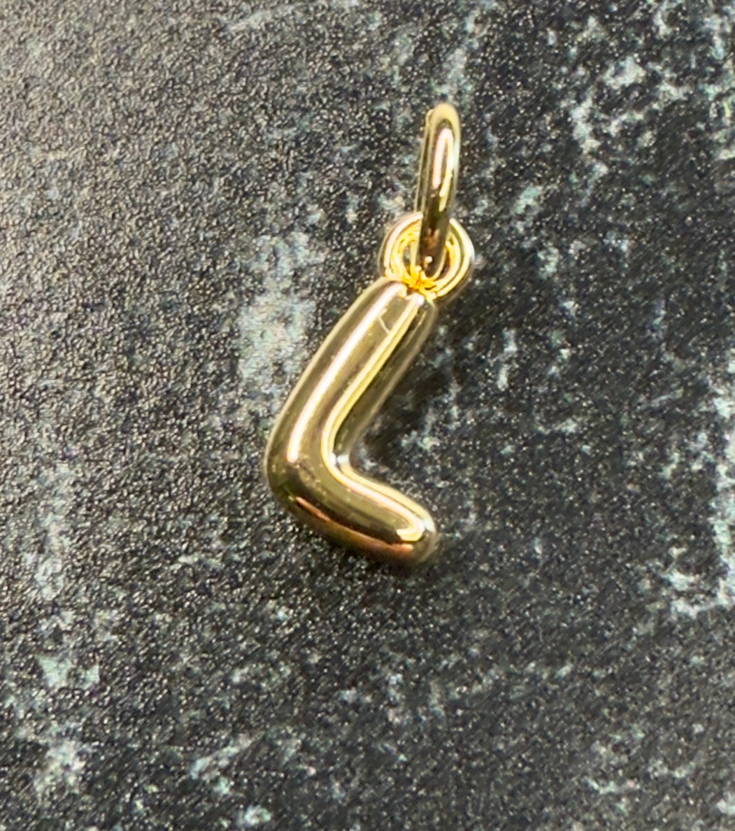 14K Gold Puff Initial Charm on a Ball Chain Necklace
