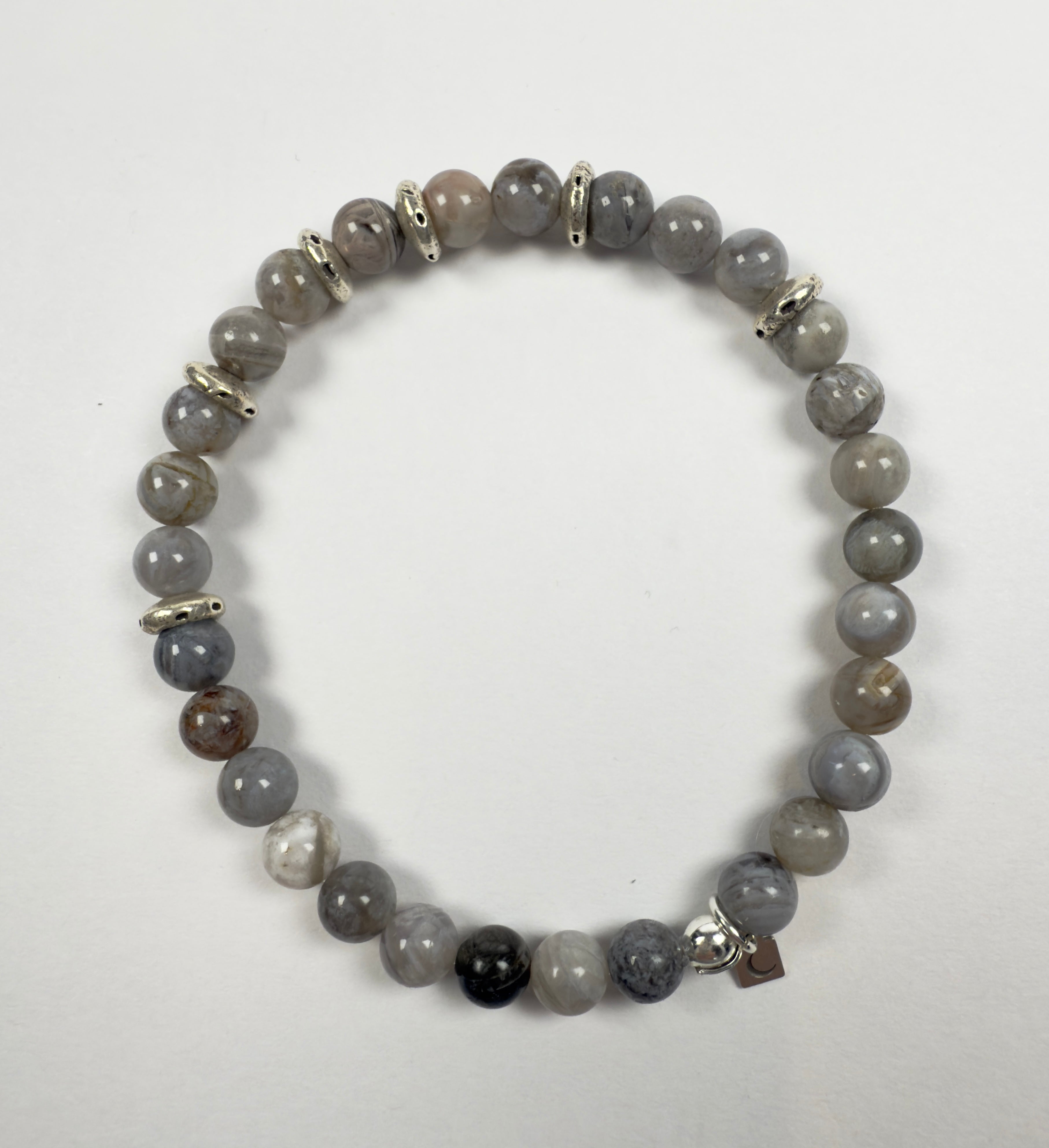 The Fonzi - Bamboo Agate and Sterling Silver Beaded Bracelet