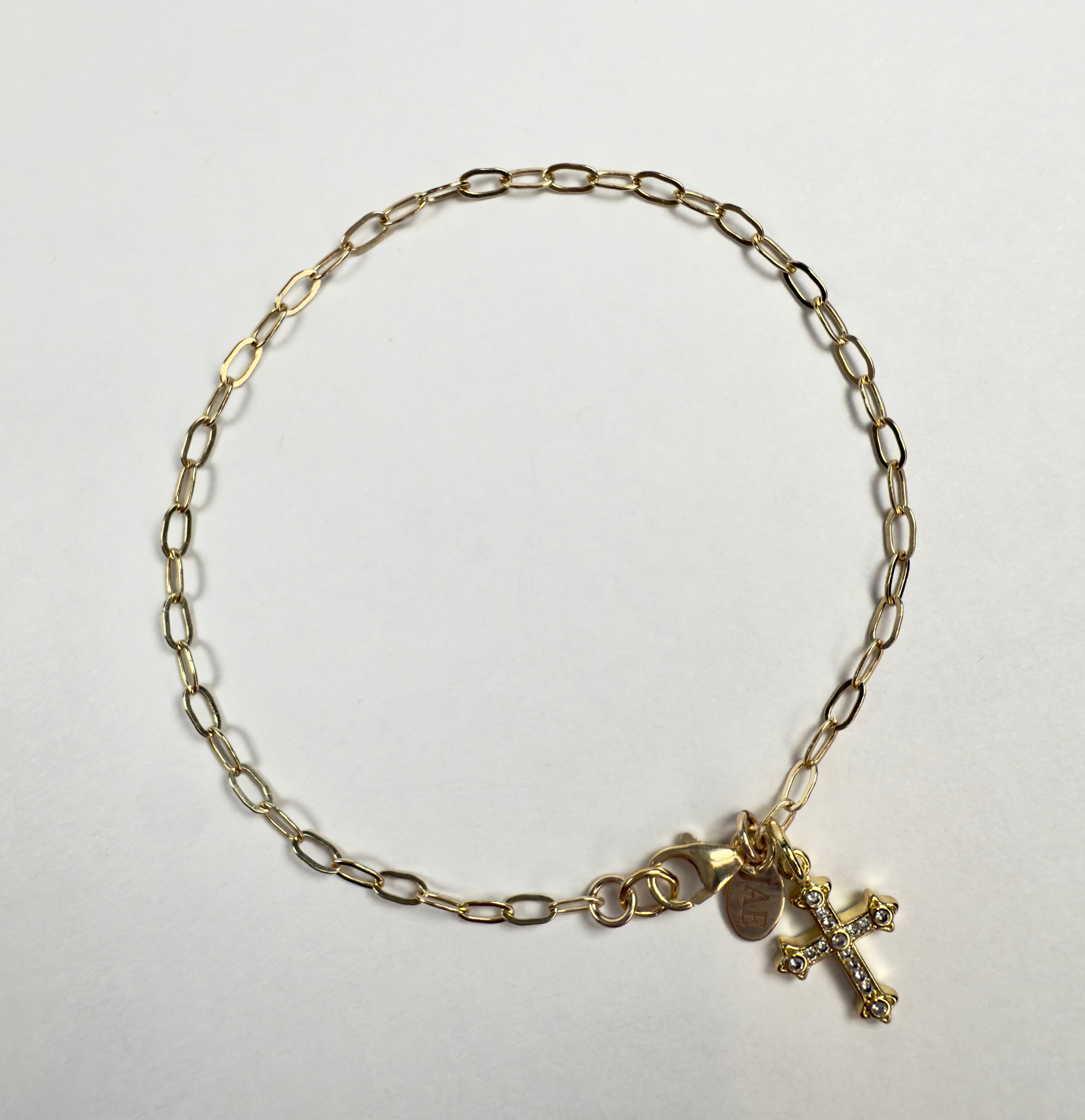 The Benedict - Flat Paperclip Chain Bracelet with Baroque Cross Charm