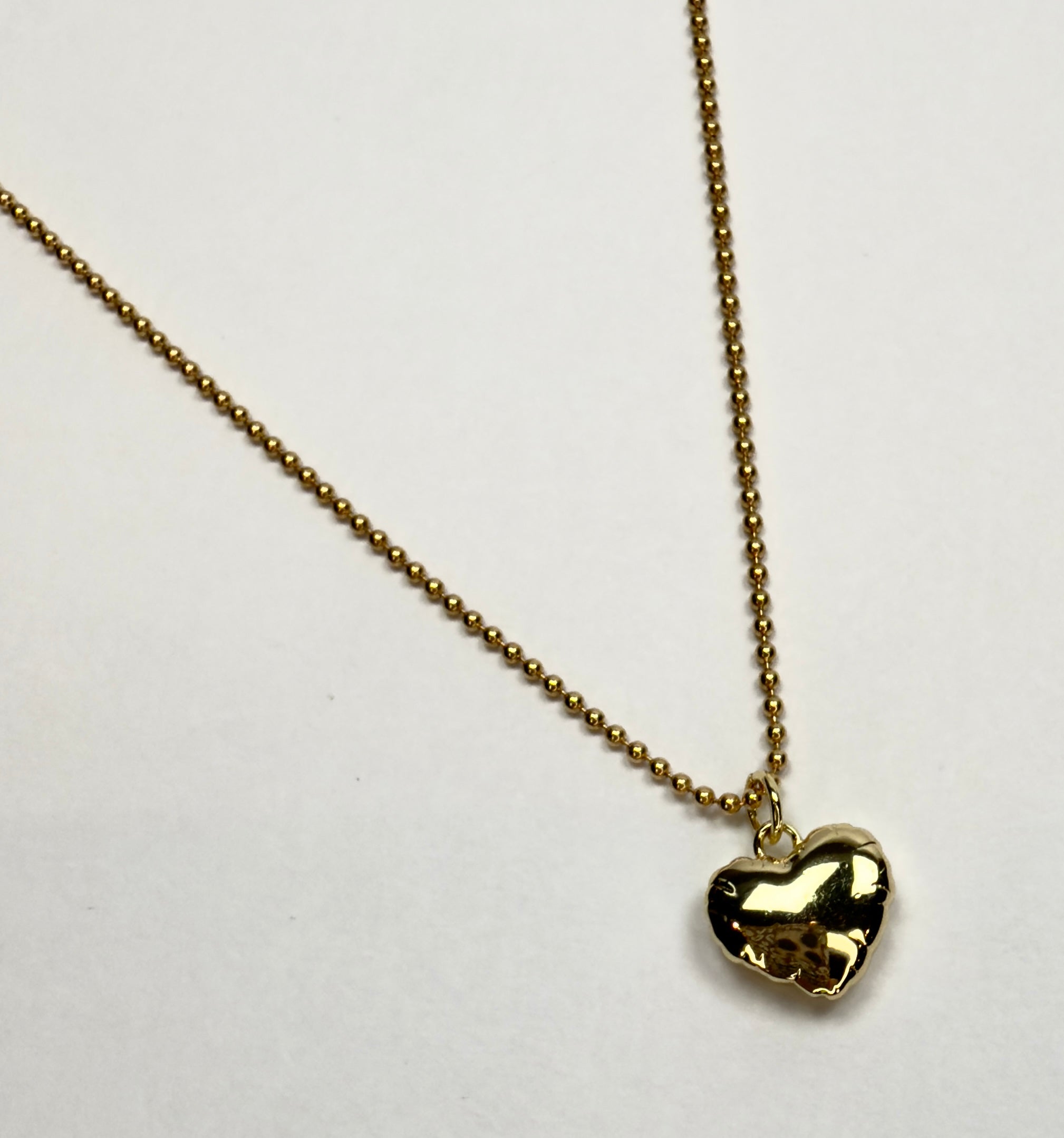 Gold Puff Balloon Heart on a Ball Chain