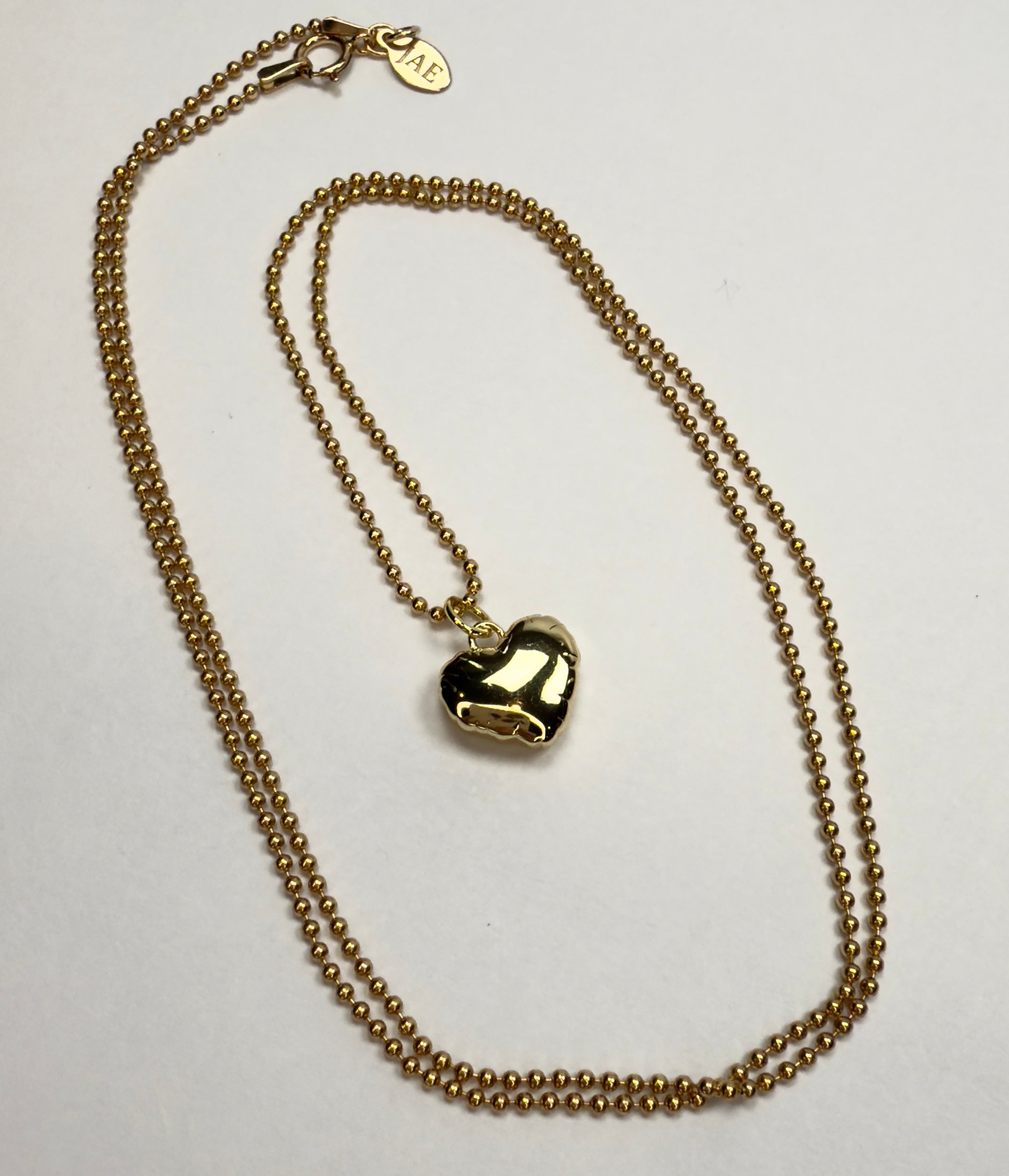 Gold Puff Balloon Heart on a Ball Chain