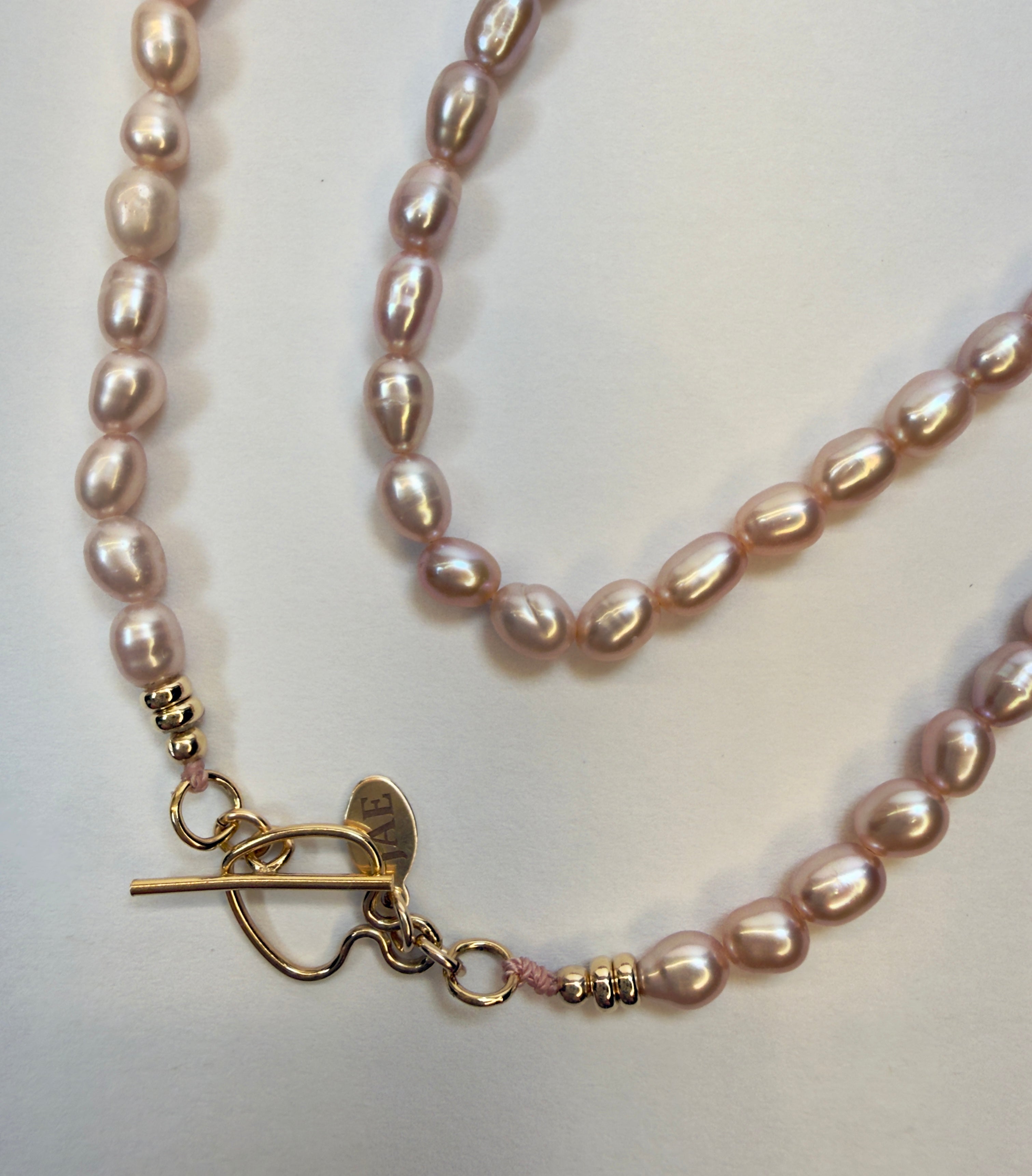 The Clara - Double Wrap Pink Freshwater Pearl Necklace with Heart Toggle Clasp