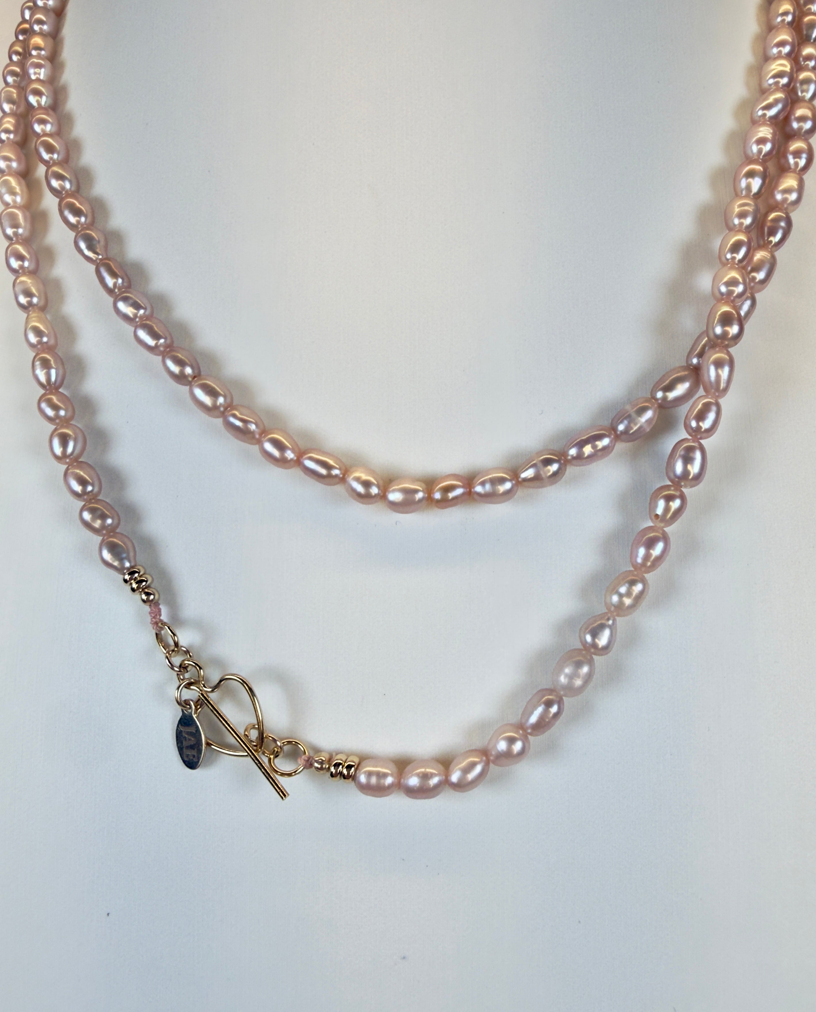 The Clara - Double Wrap Pink Freshwater Pearl Necklace with Heart Toggle Clasp