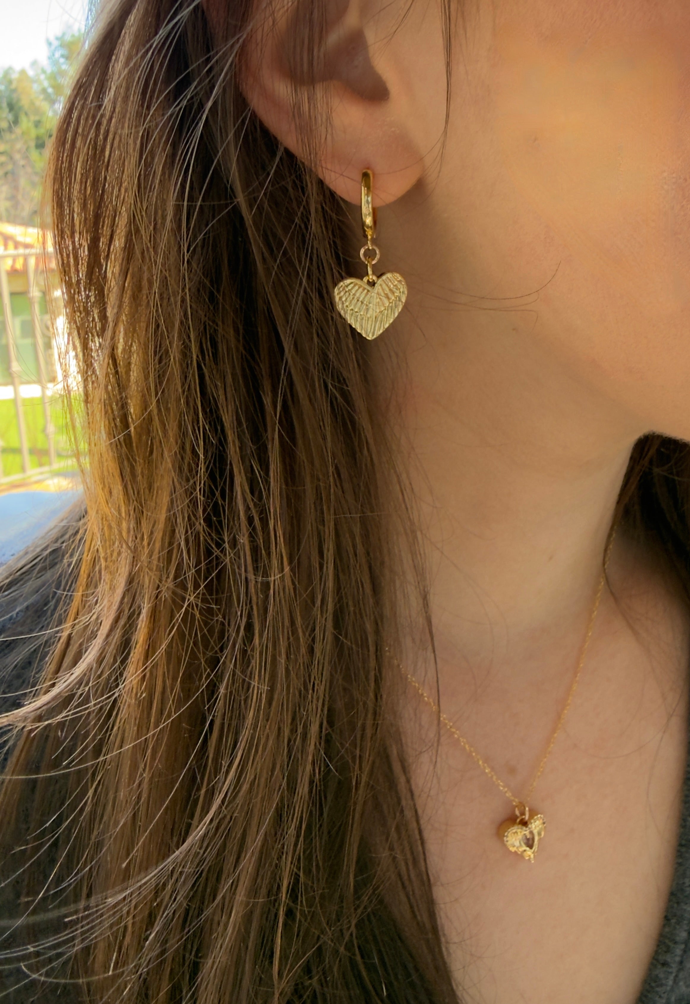The Agnes- Winged Heart Drop Huggies Earrings