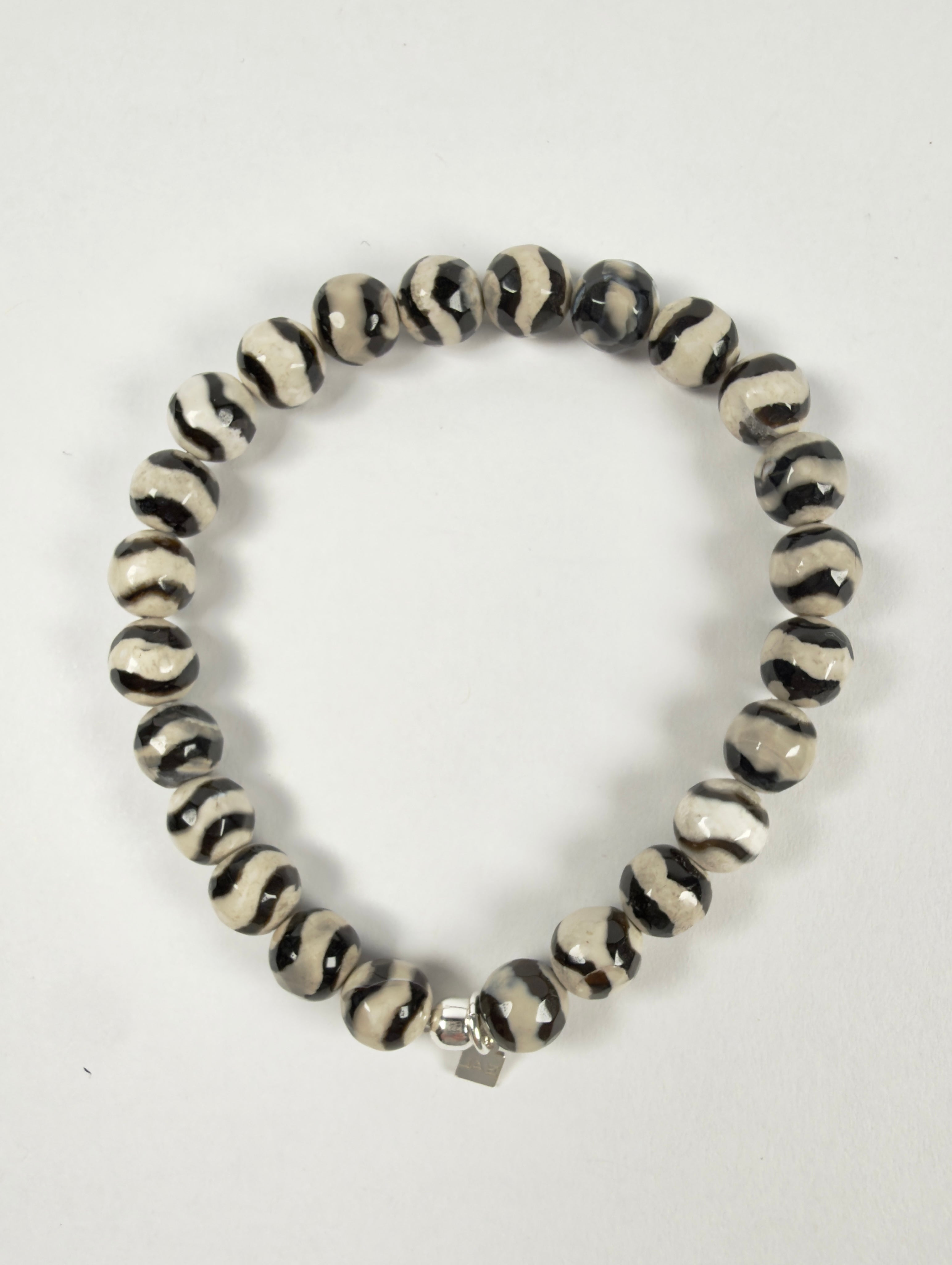 The Neville - Black and Cream Zebra Jasper Stone Beaded Bracelet
