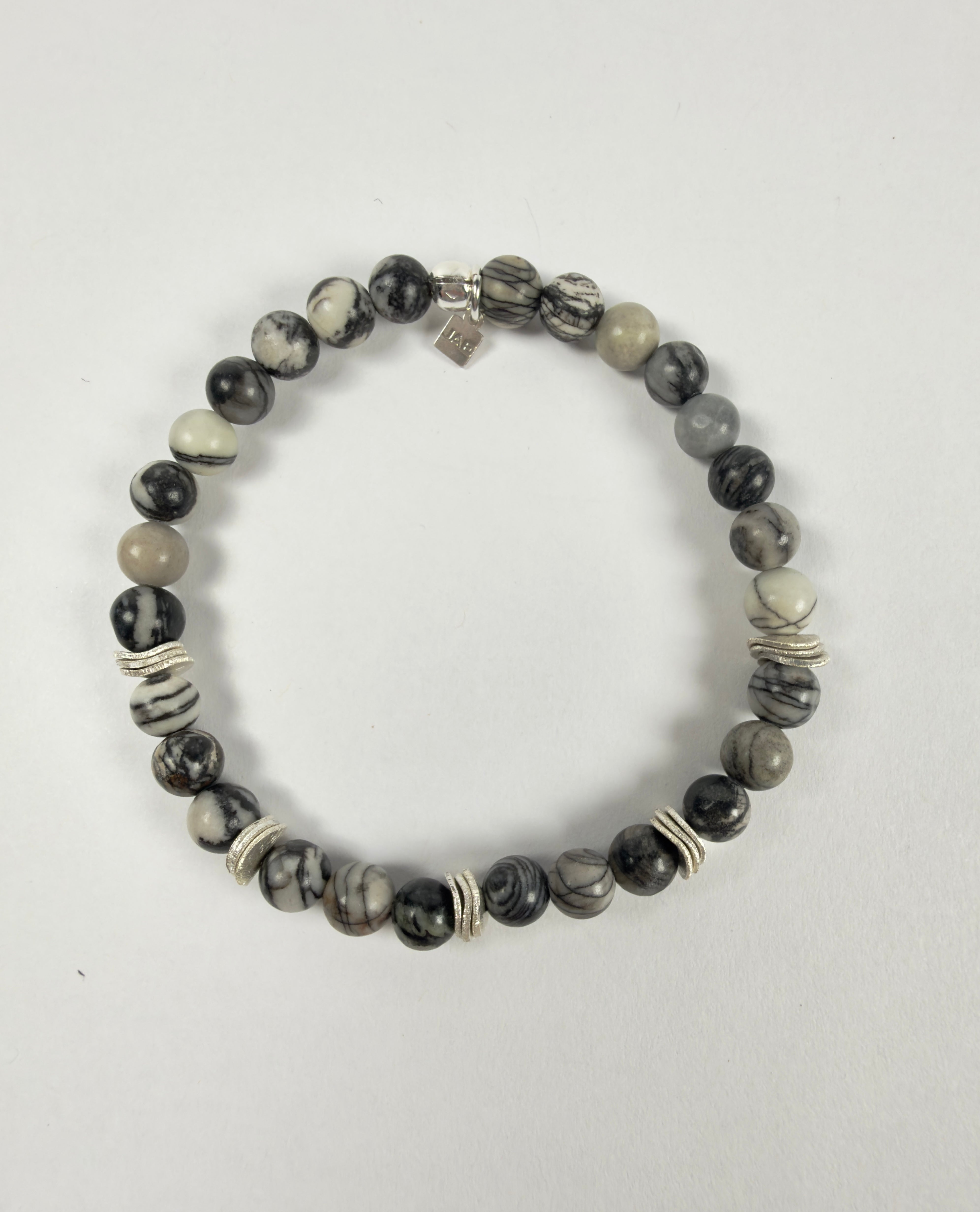 The Duke - Black Silkstone and Fine Silver Bracelet