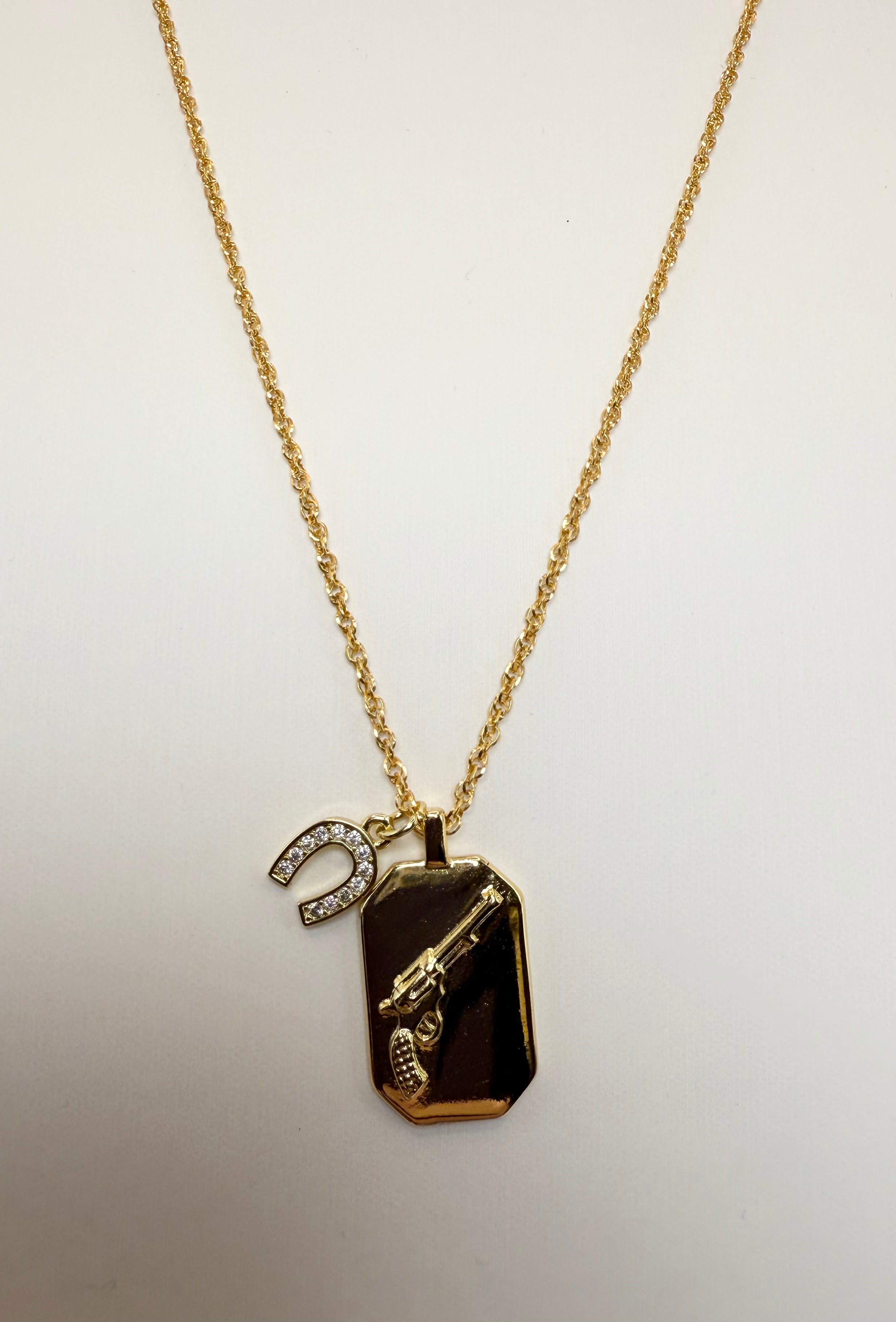 The Charlie - Revolver Medallion and Horseshoe Necklace