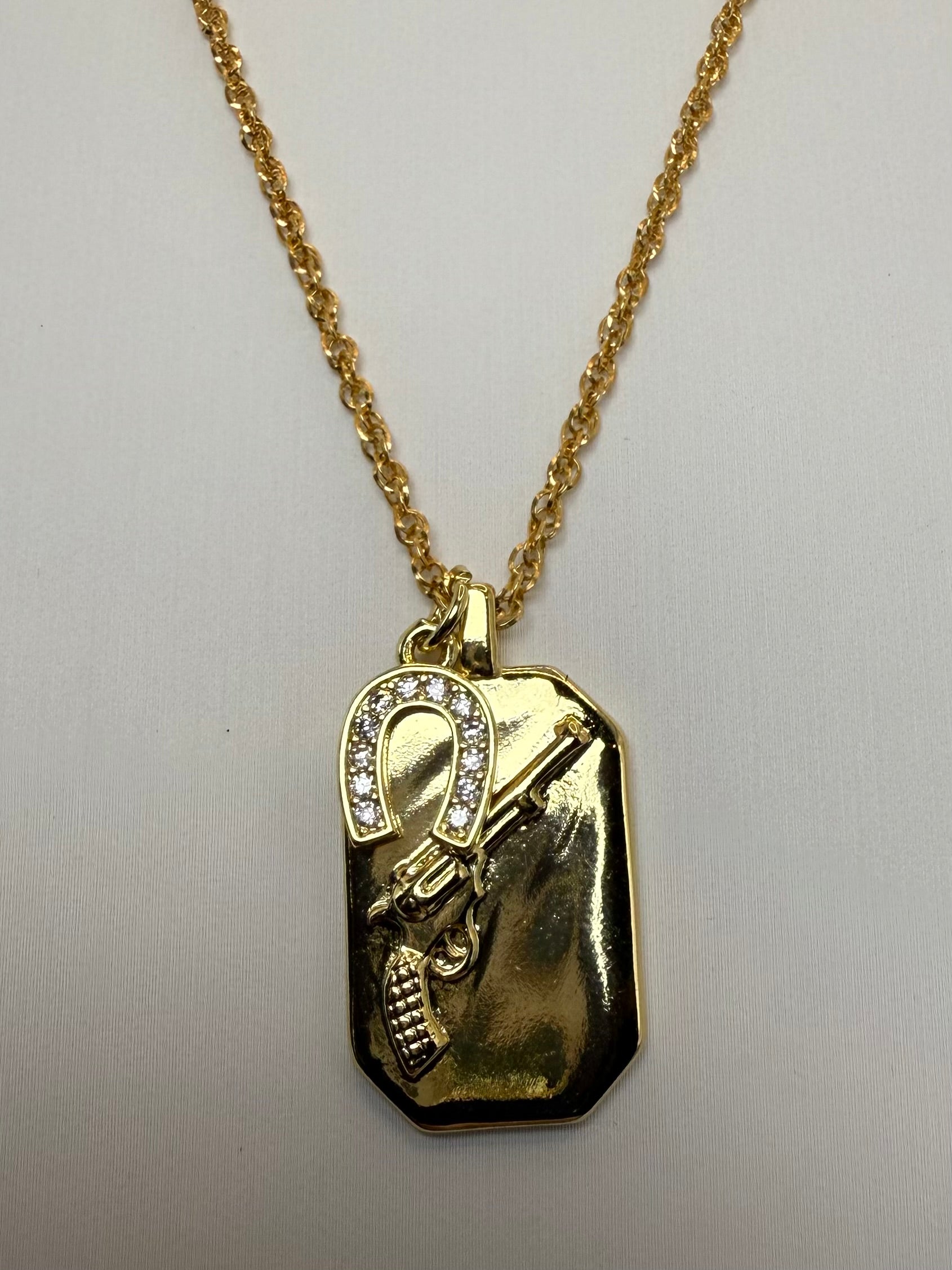 The Charlie - Revolver Medallion and Horseshoe Necklace