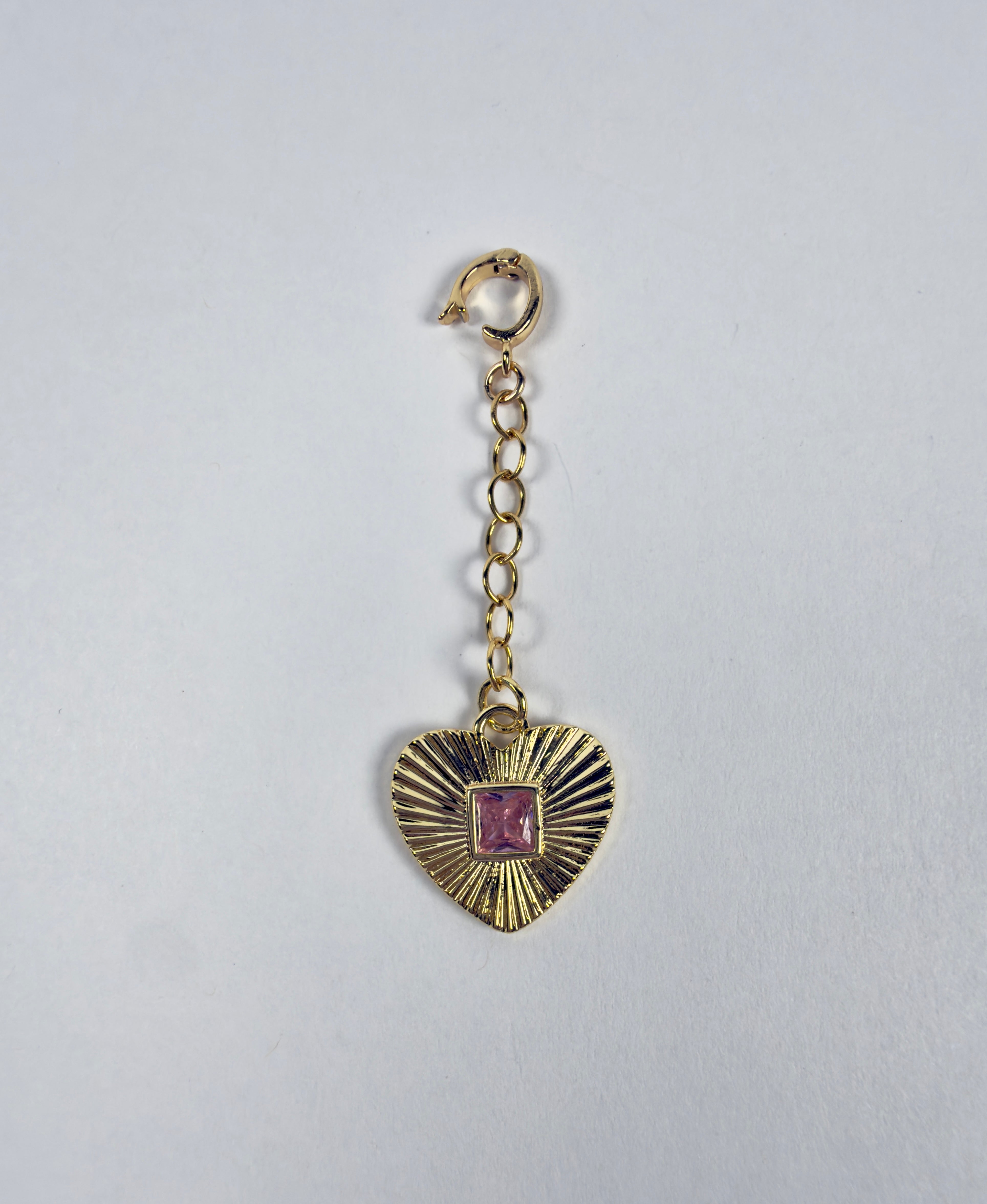 The Frances - Heart with Pink CZ Lariat Charm