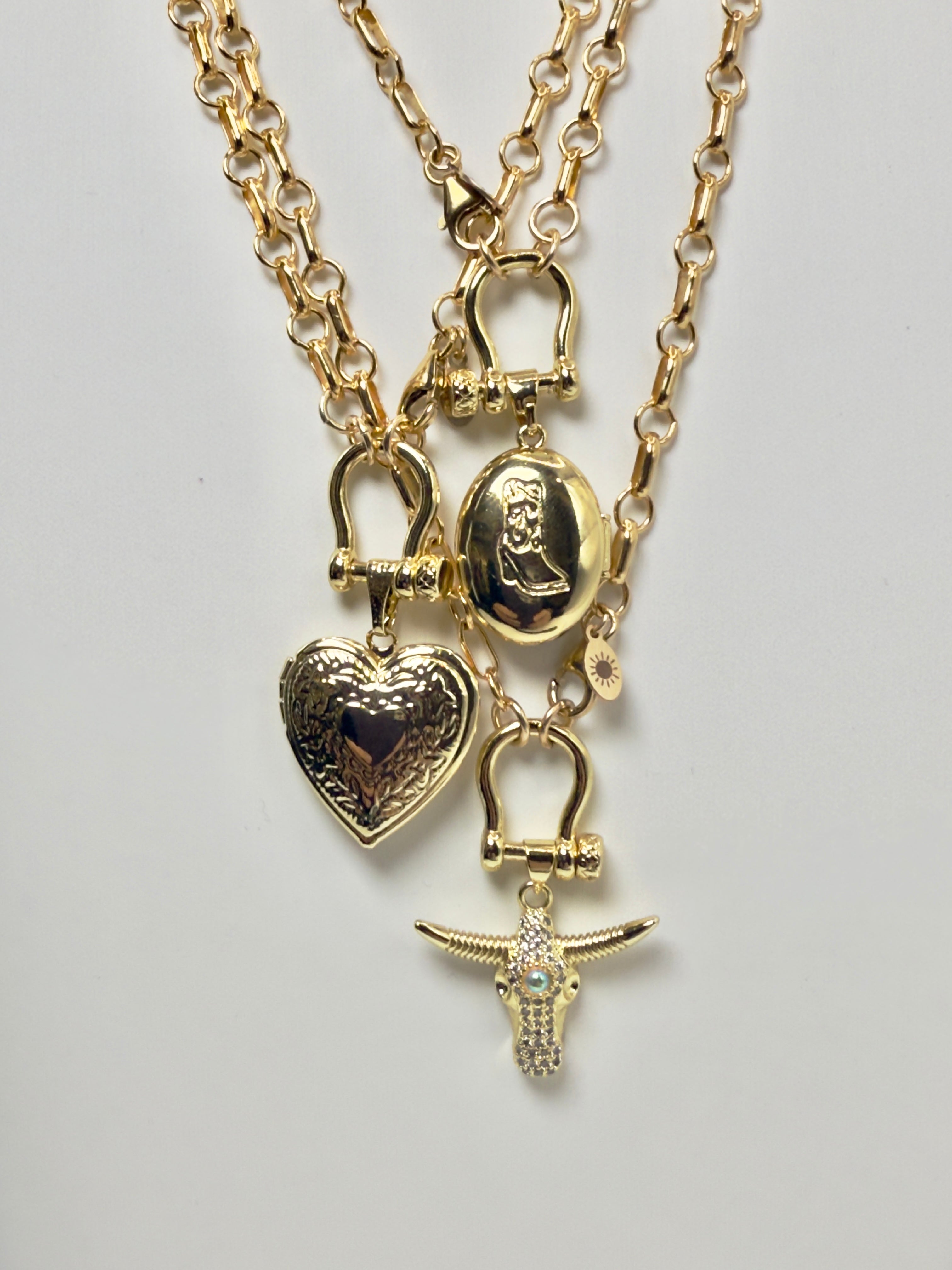 The Wesley -  A Bar and Link Bridle Clasp Necklace with CZ Steer Head Charm