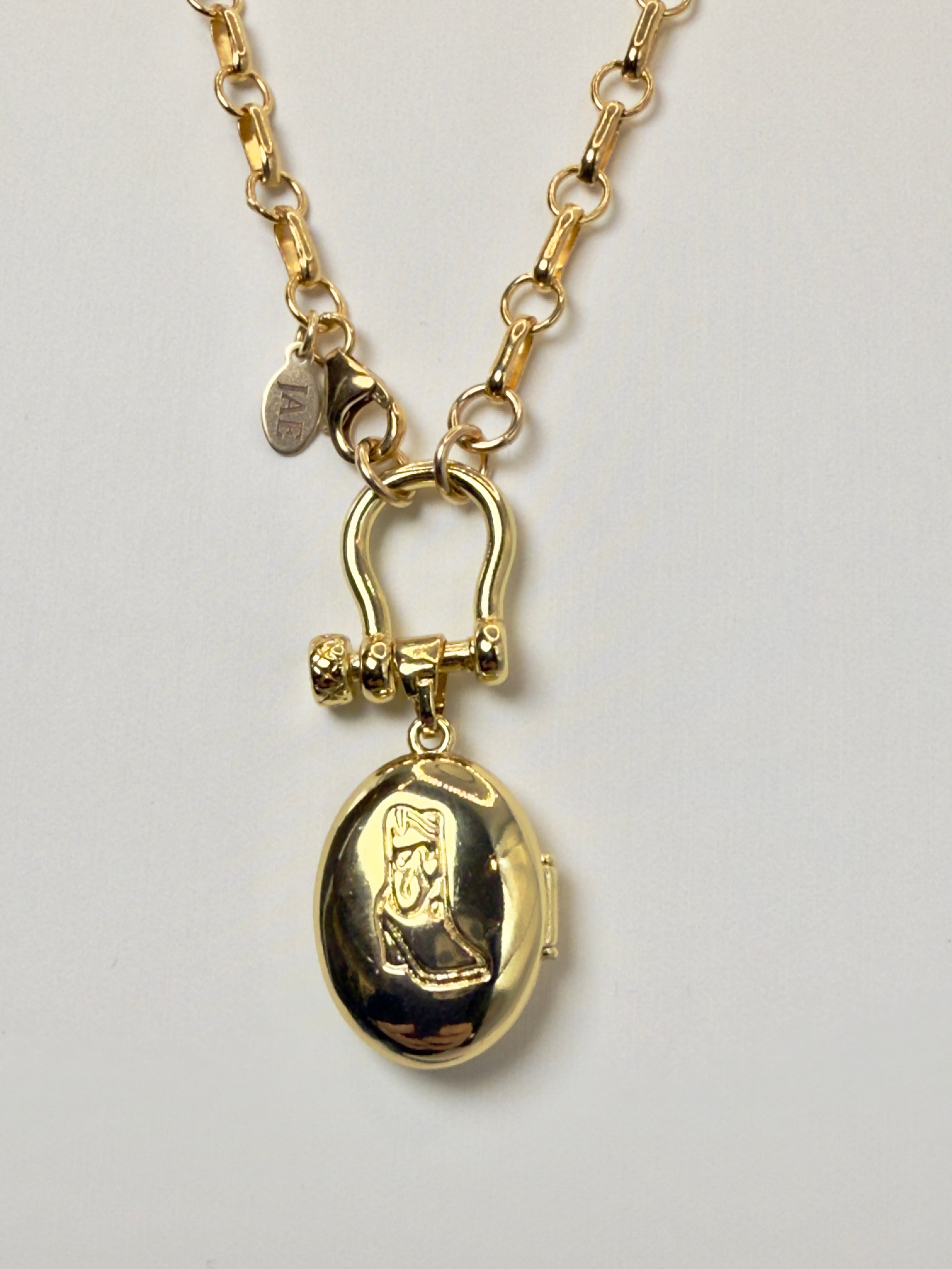 The Clint -  A Bar and Link Bridle Clasp Necklace with Cowboy Boot Locket