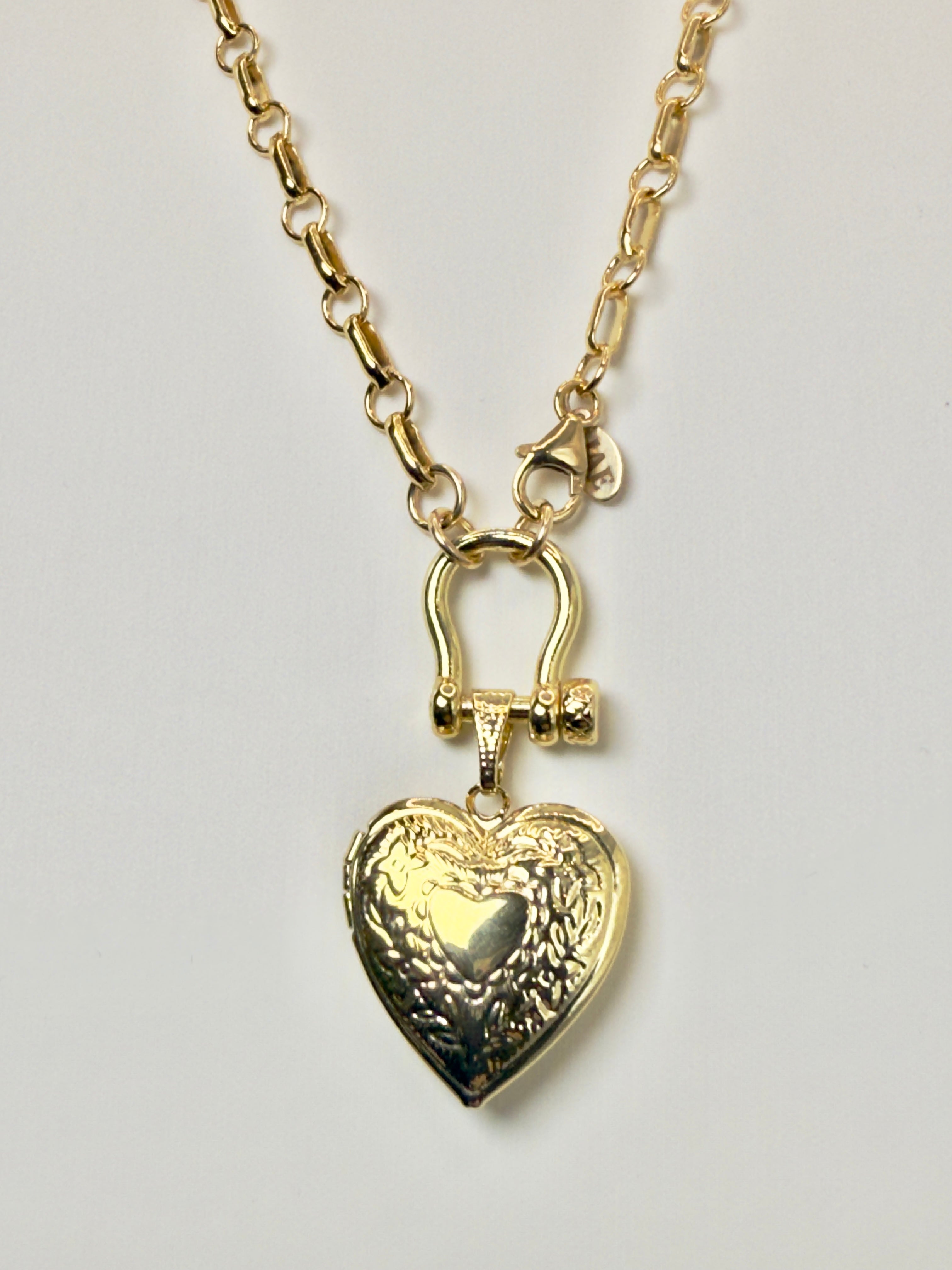 The Carl -  A Bar and Link Bridle Clasp Necklace with Western Heart Locket