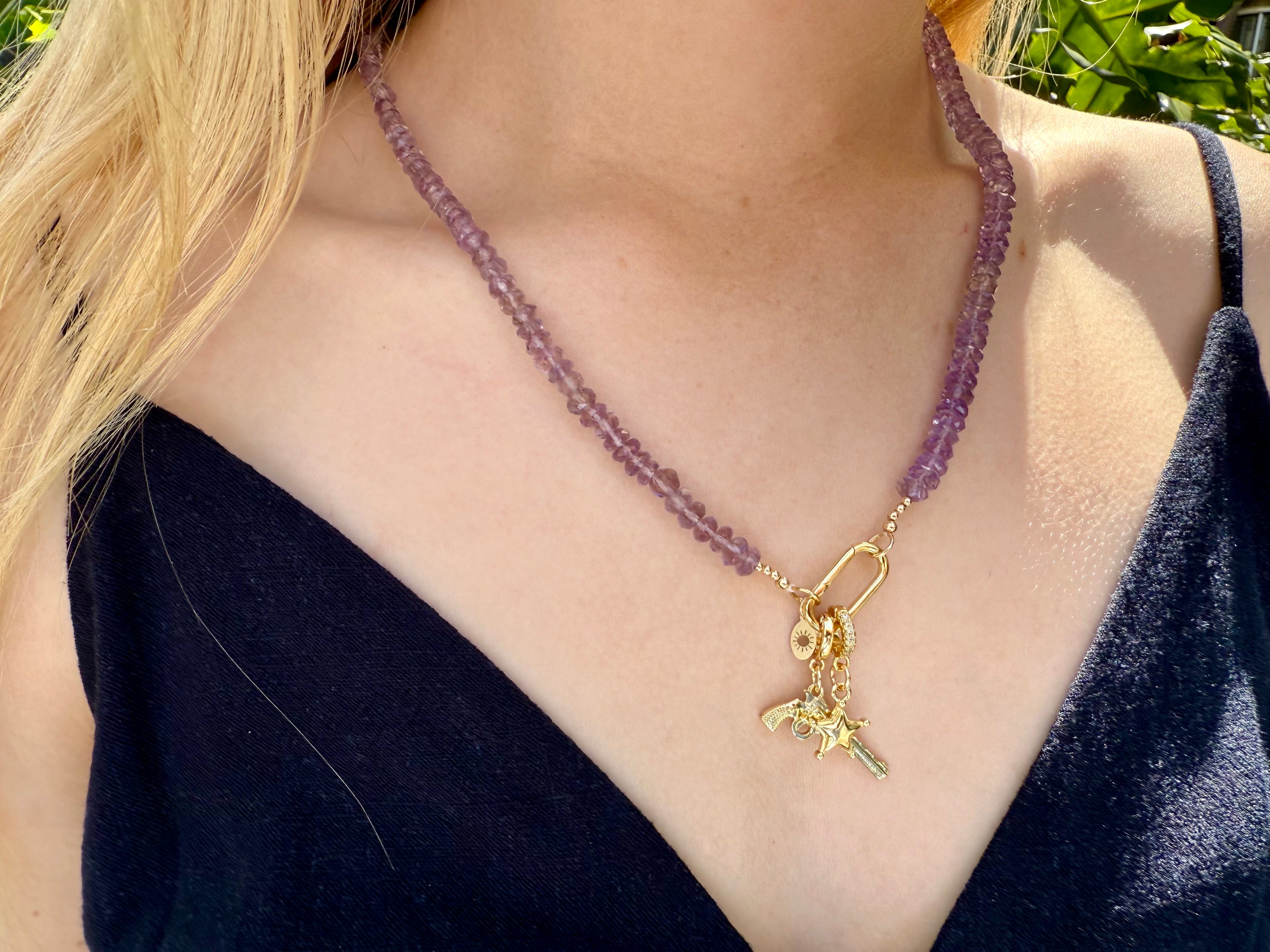 The Louise - Genuine Amethyst Gemstone Carabiner Necklace