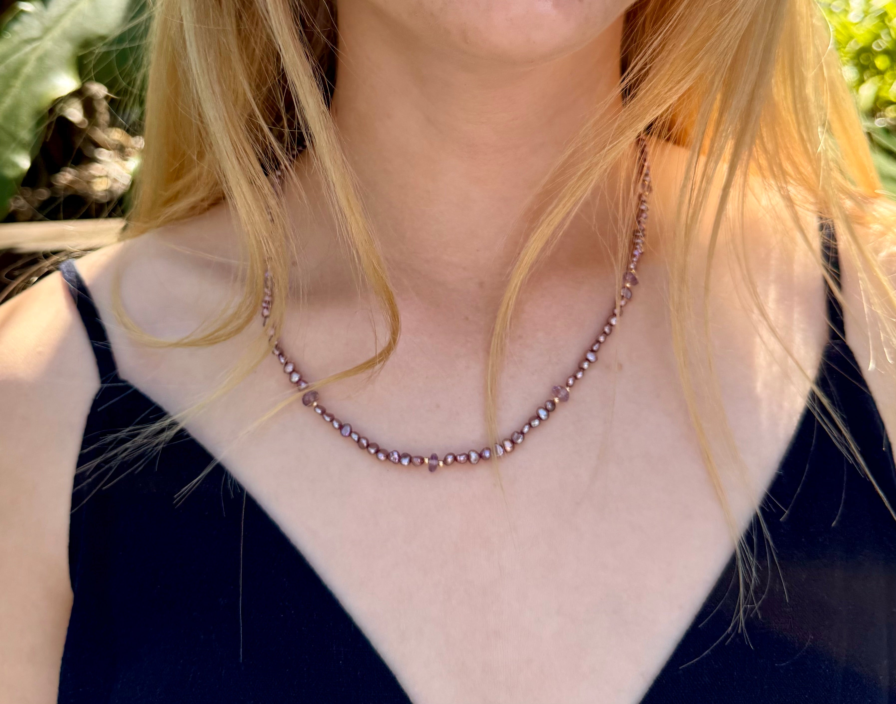 The Kris - Freshwater Pearl and Amethyst Necklace "One of a Kind"