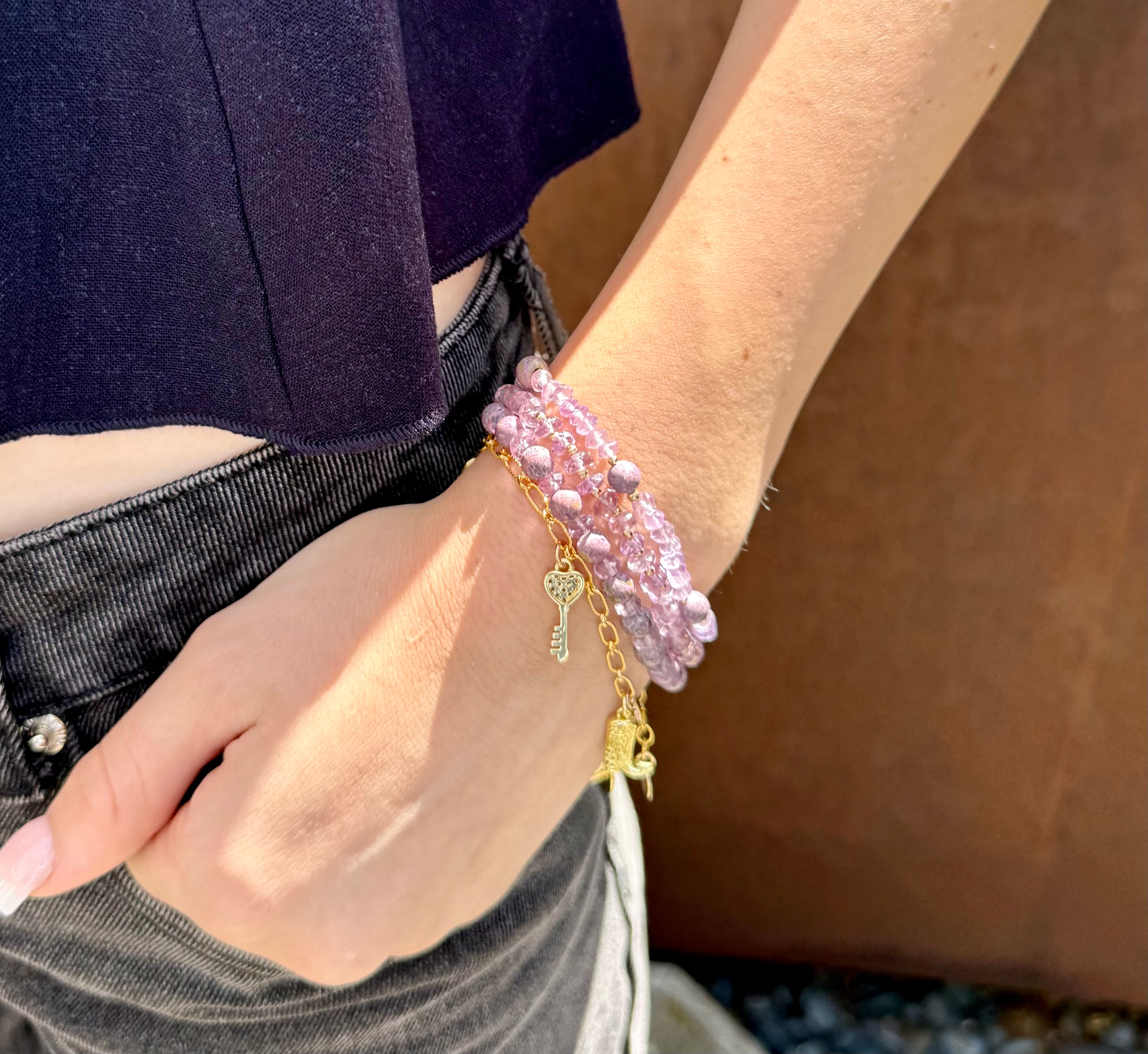 The LeBar - Amethyst and Stichtite Beaded Bracelet