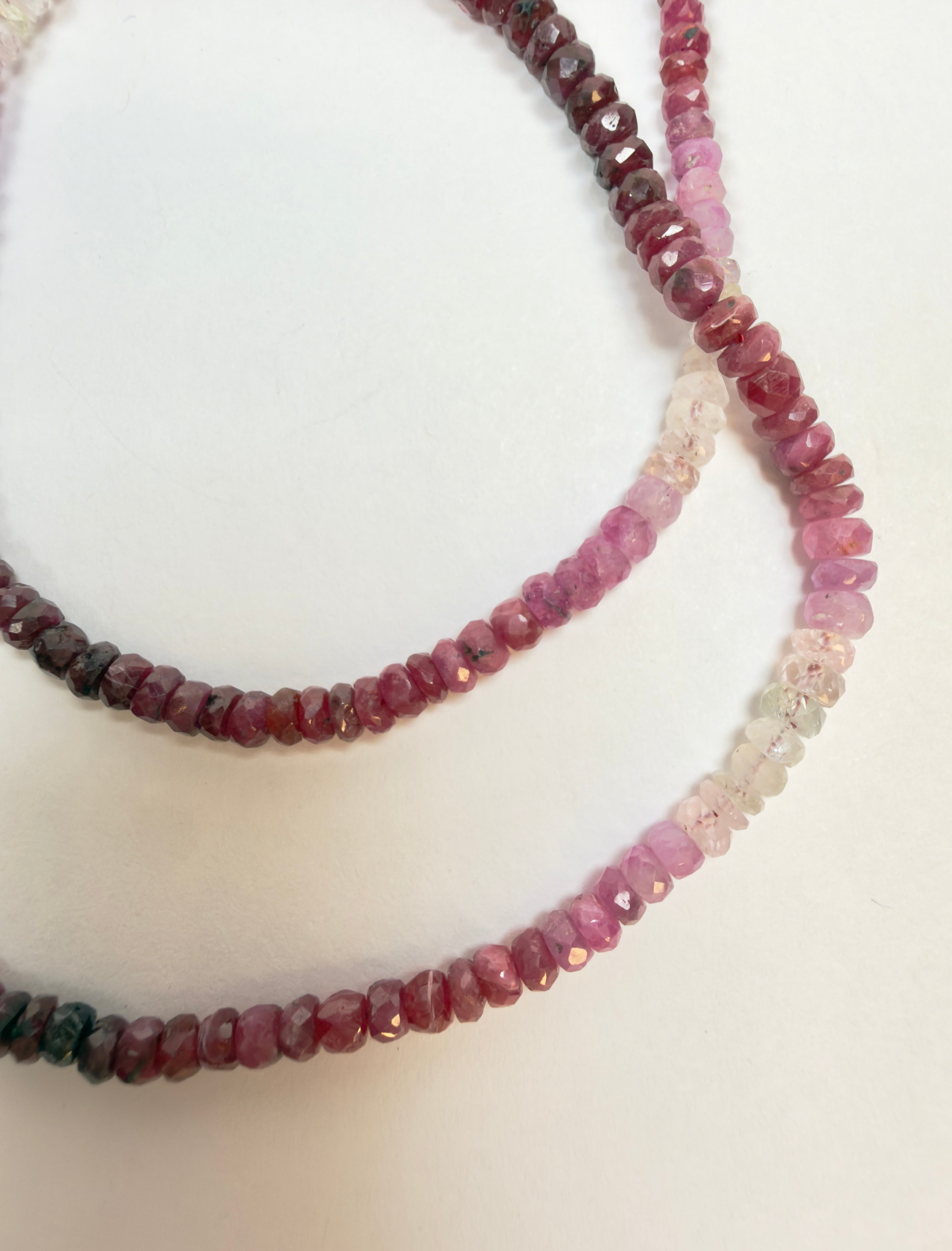 The Greta - Ombre Shaded Ruby and White Sapphire Beaded Necklace