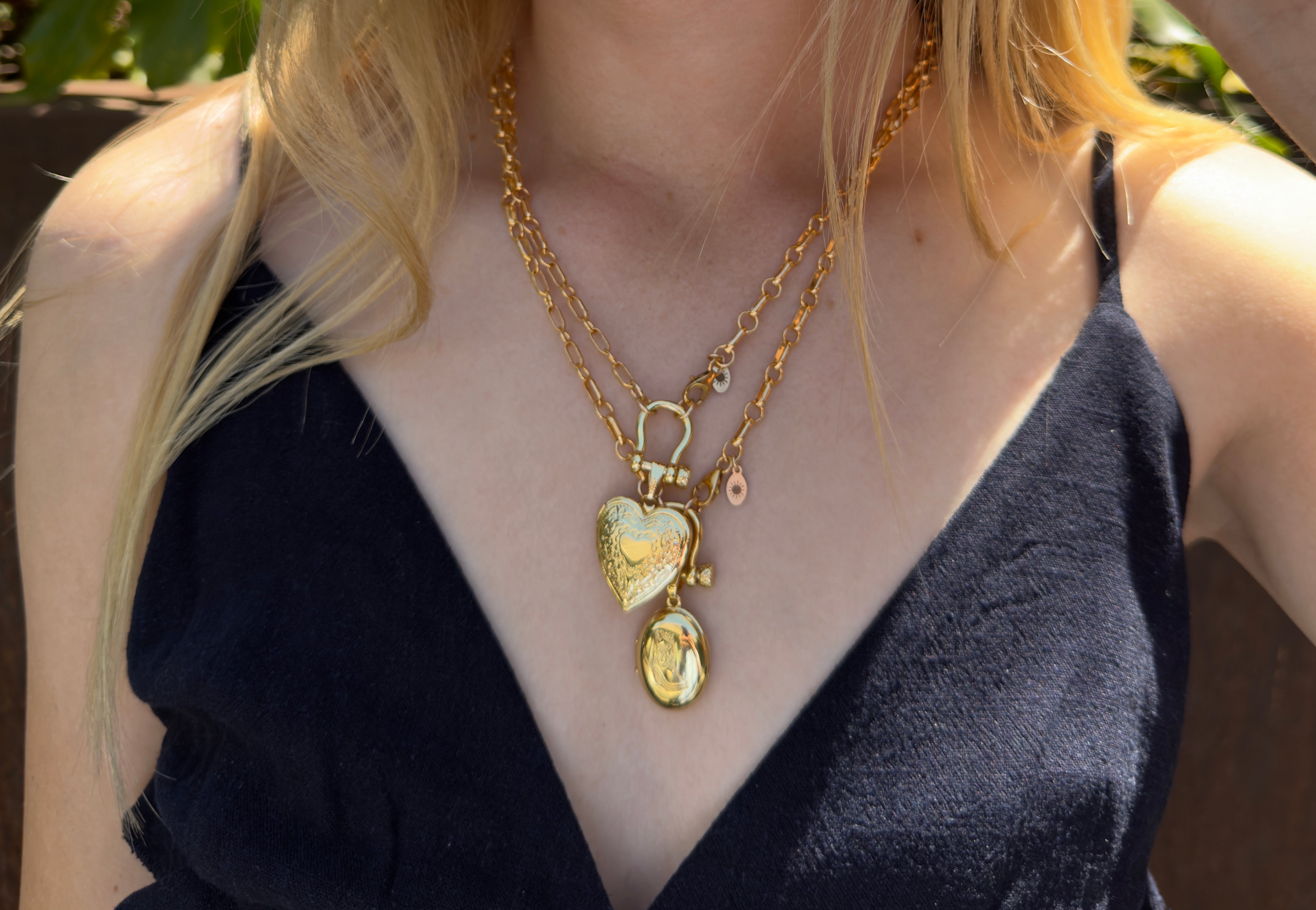 The Carl -  A Bar and Link Bridle Clasp Necklace with Western Heart Locket