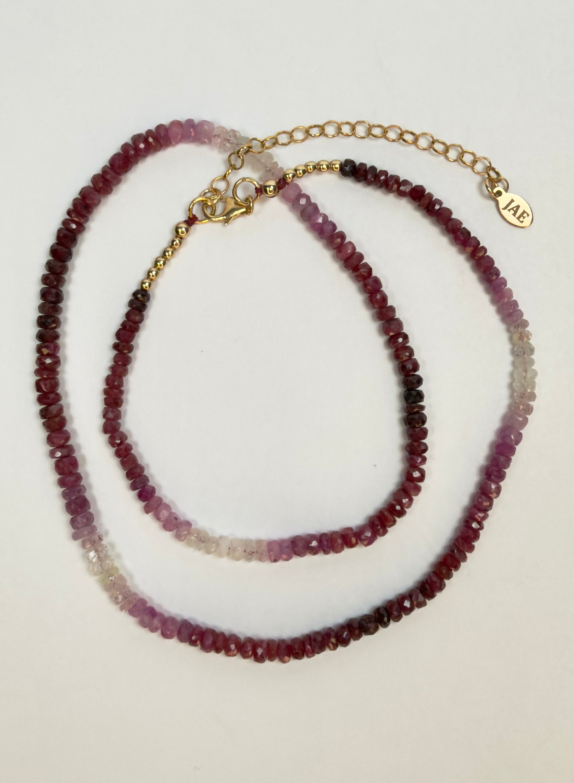 The Greta - Ombre Shaded Ruby and White Sapphire Beaded Necklace