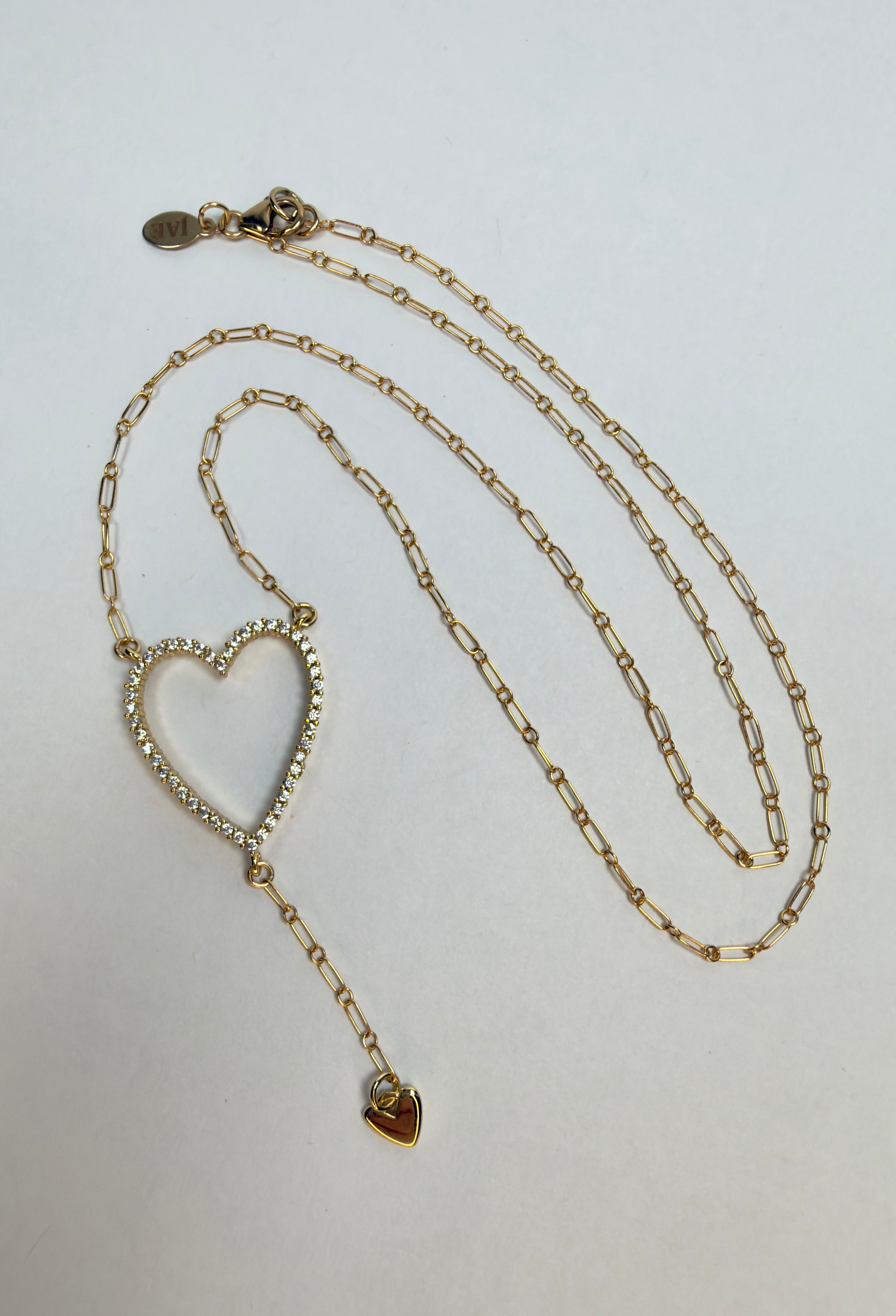 The Ellen - Heart with Drop Heart Lariat Necklace