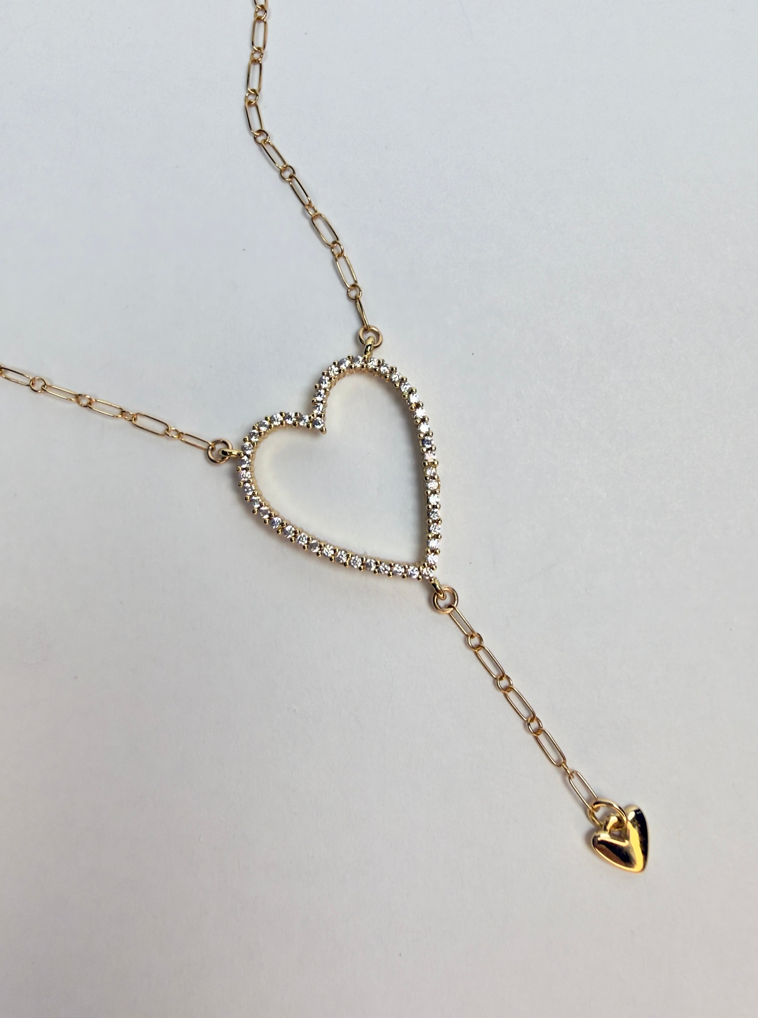 The Ellen - Heart with Drop Heart Lariat Necklace