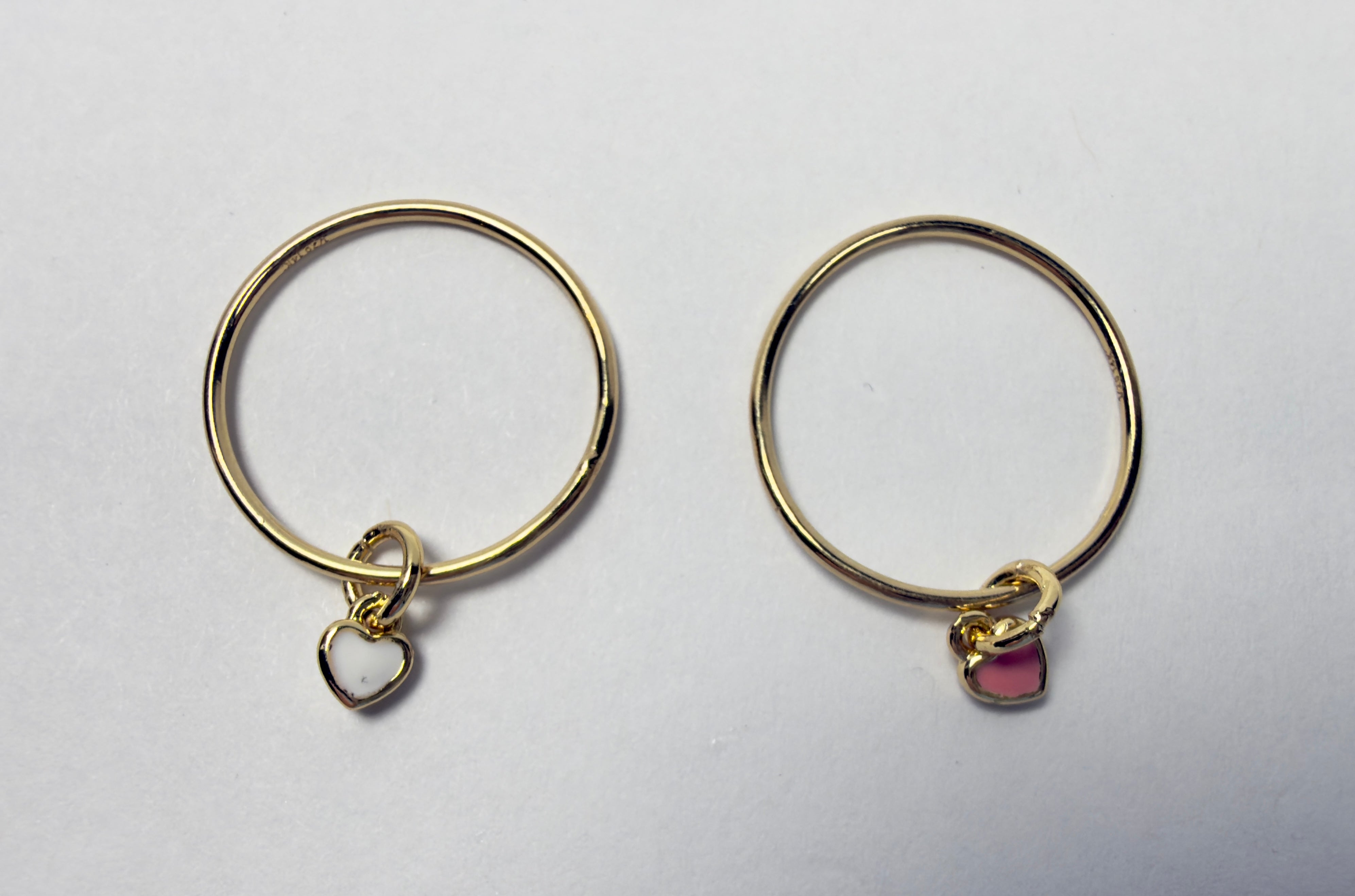 Dangling Heart Band Ring - Your Choice of a White or Pink Dangling Heart Charm