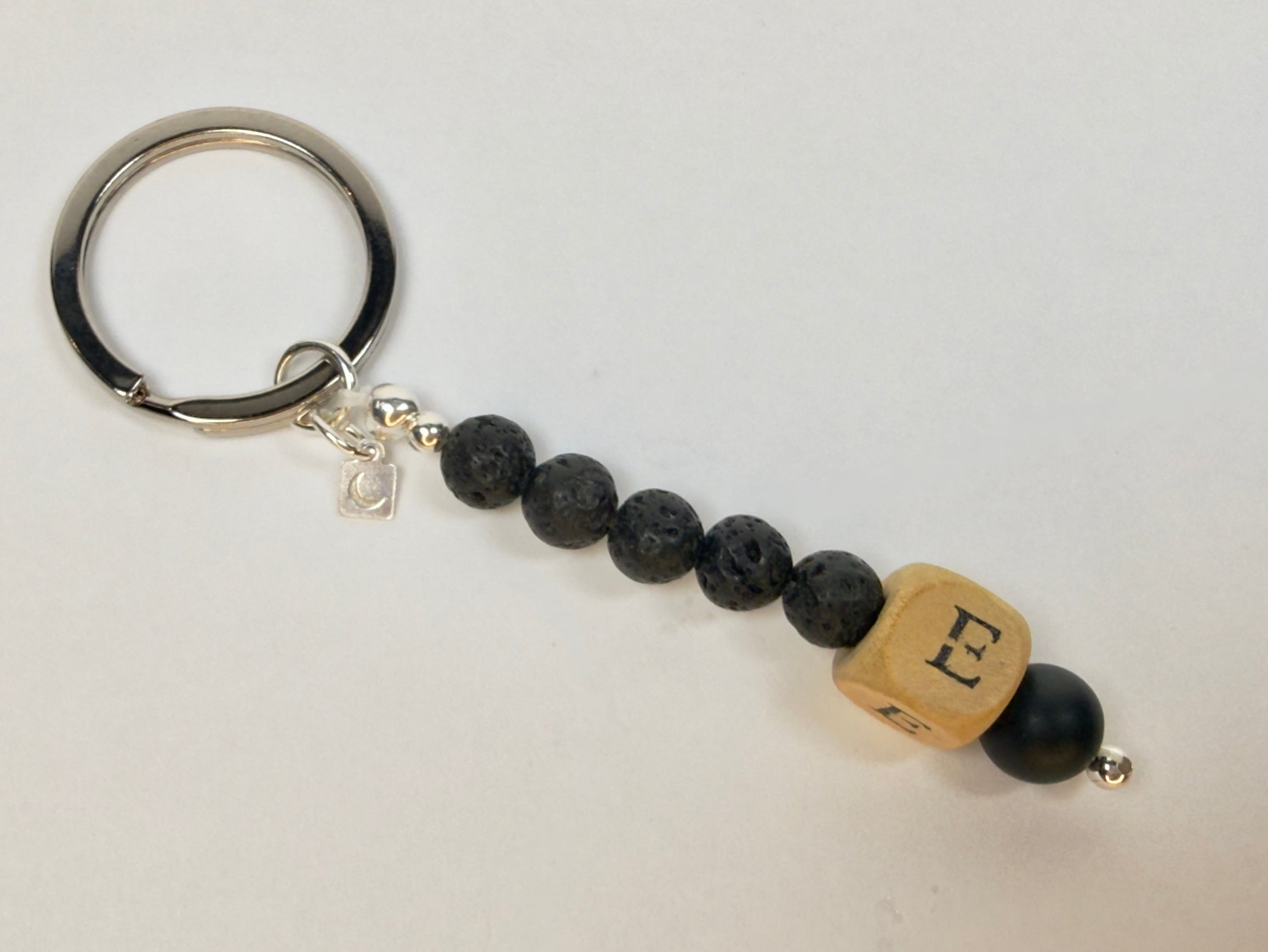 Lava Rock and Wood Initial Block Keychain